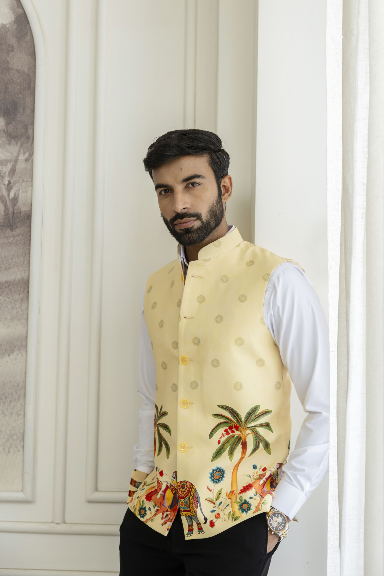 Printed Half Jacket In Lemon