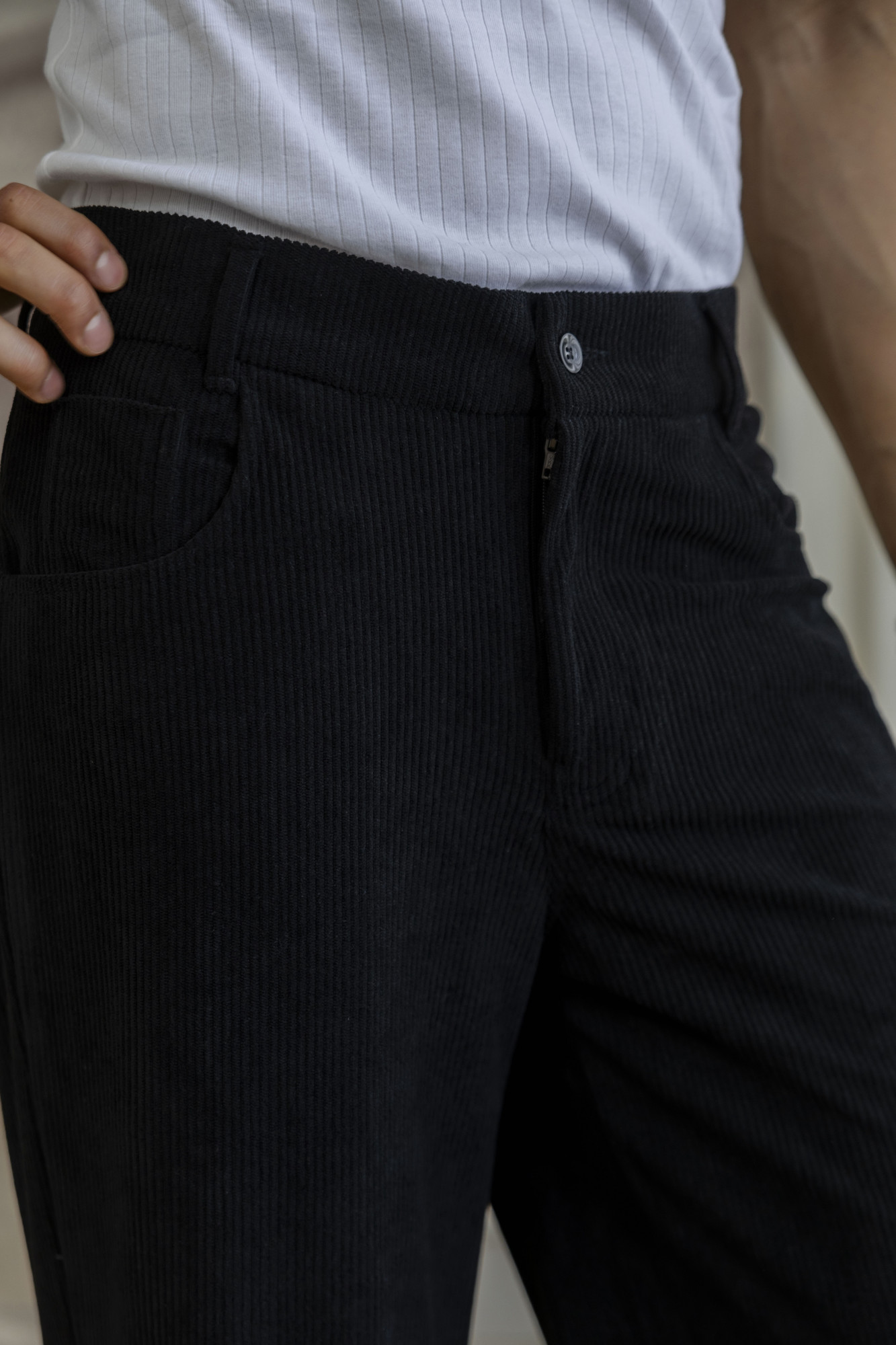 Corduroy Wide Leg Flared Pants In Black