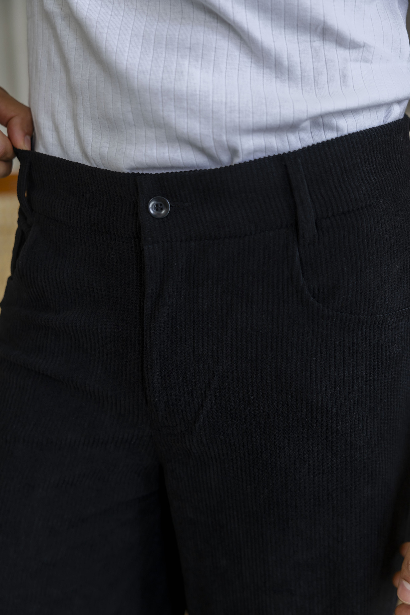 Corduroy Wide Leg Flared Pants In Black