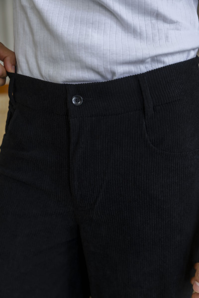 Corduroy Wide Leg Flared Pants In Black