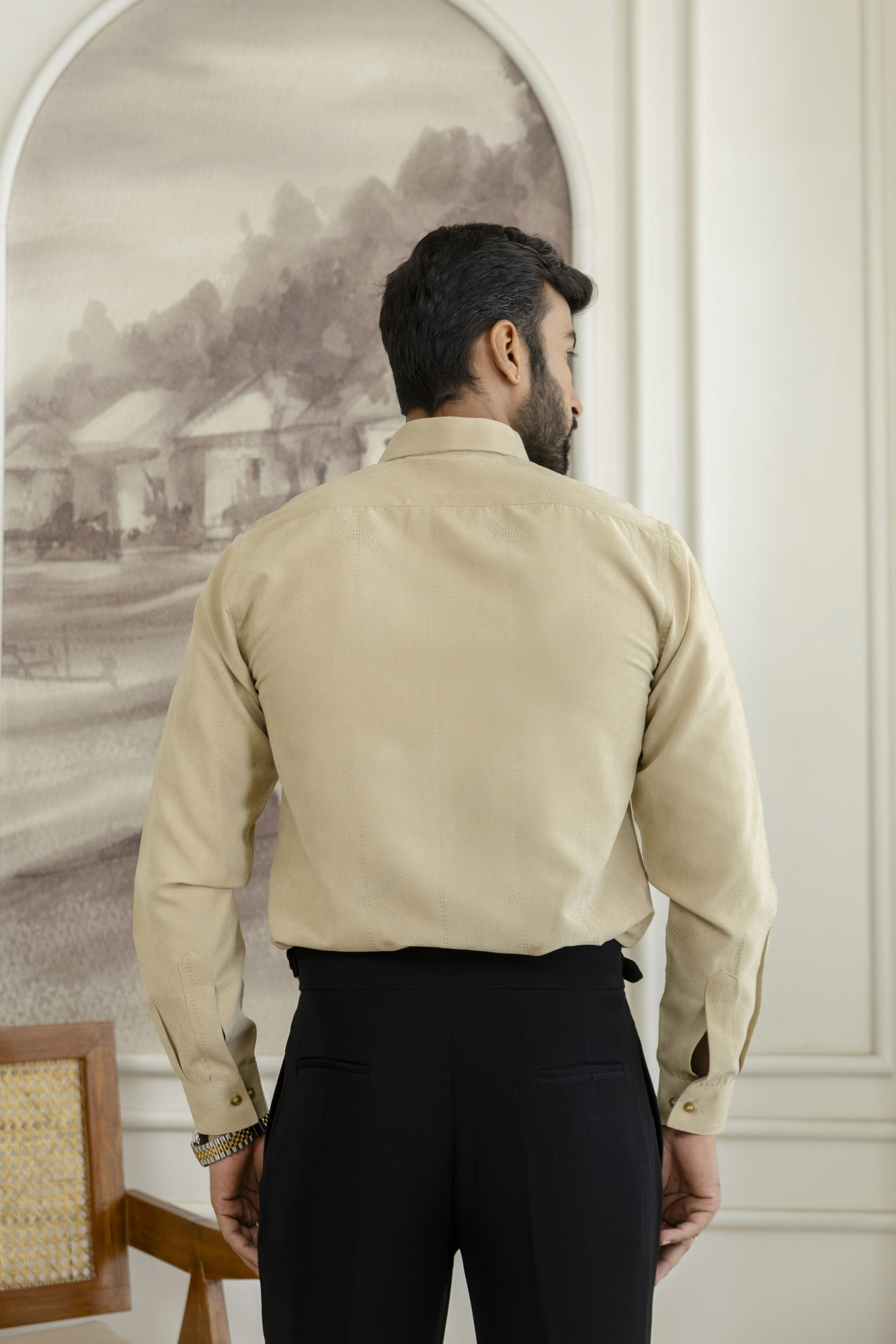 Laser Velvet Formal Shirt in Beige