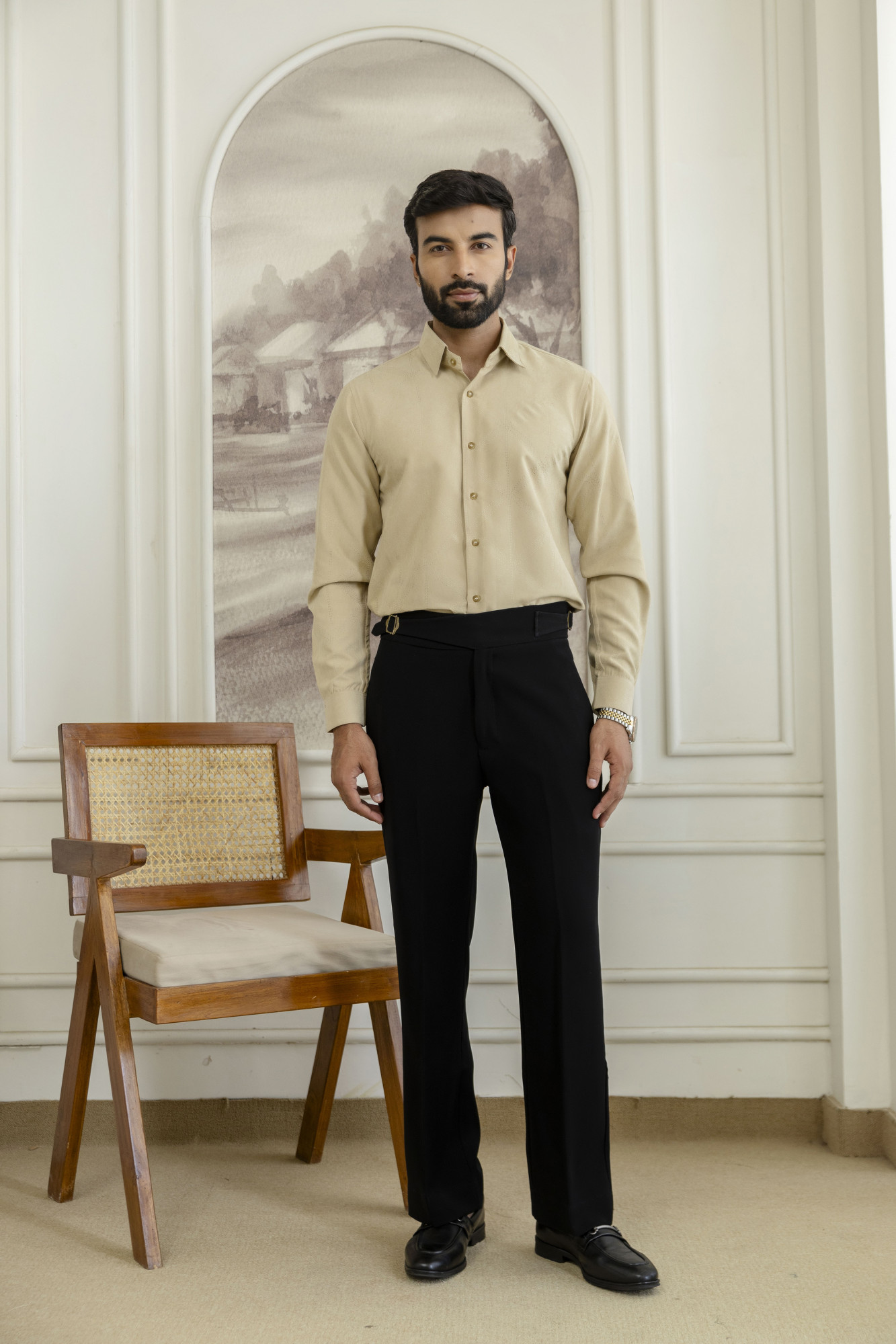 Laser Velvet Formal Shirt in Beige