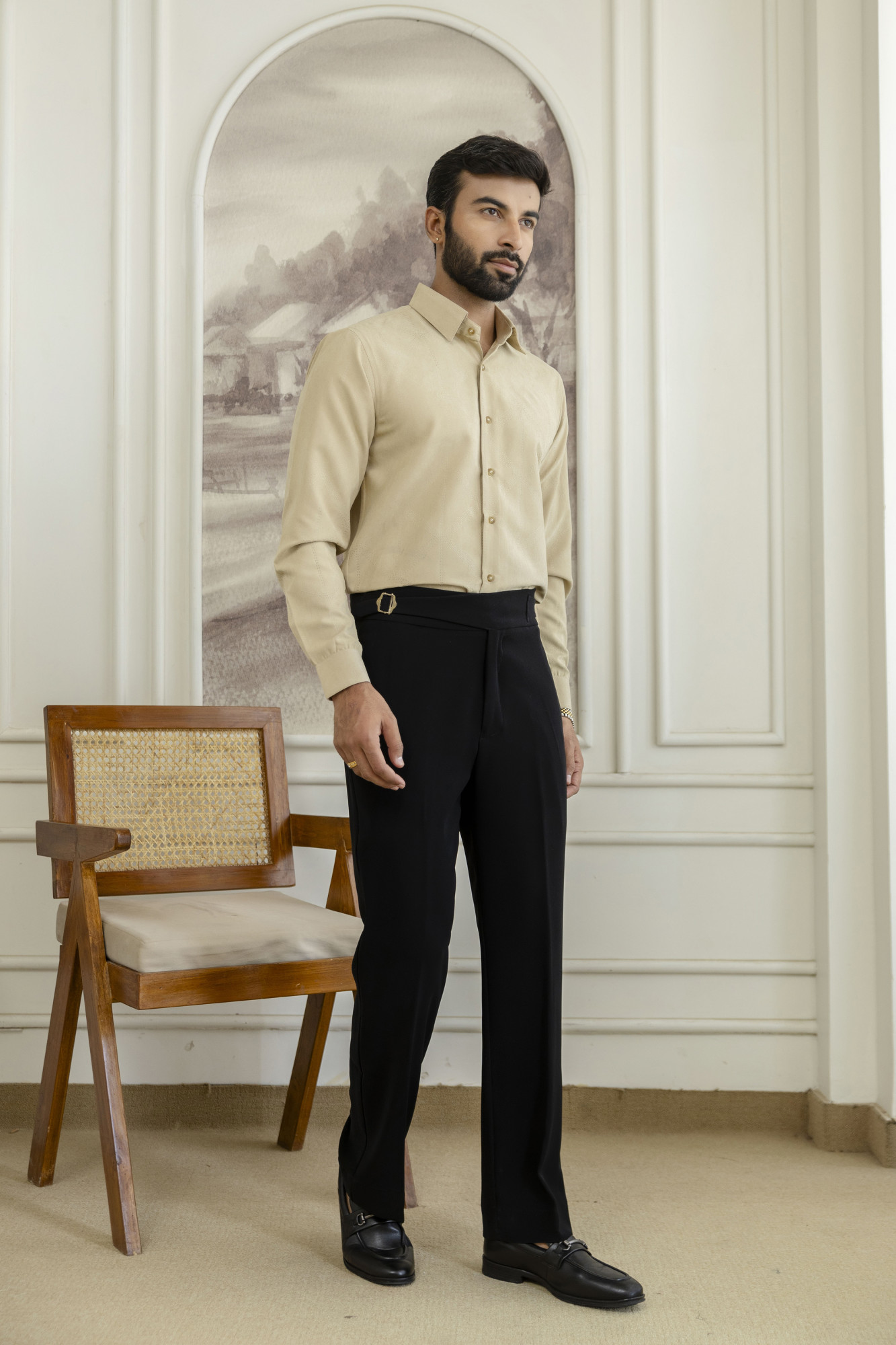 Laser Velvet Formal Shirt in Beige