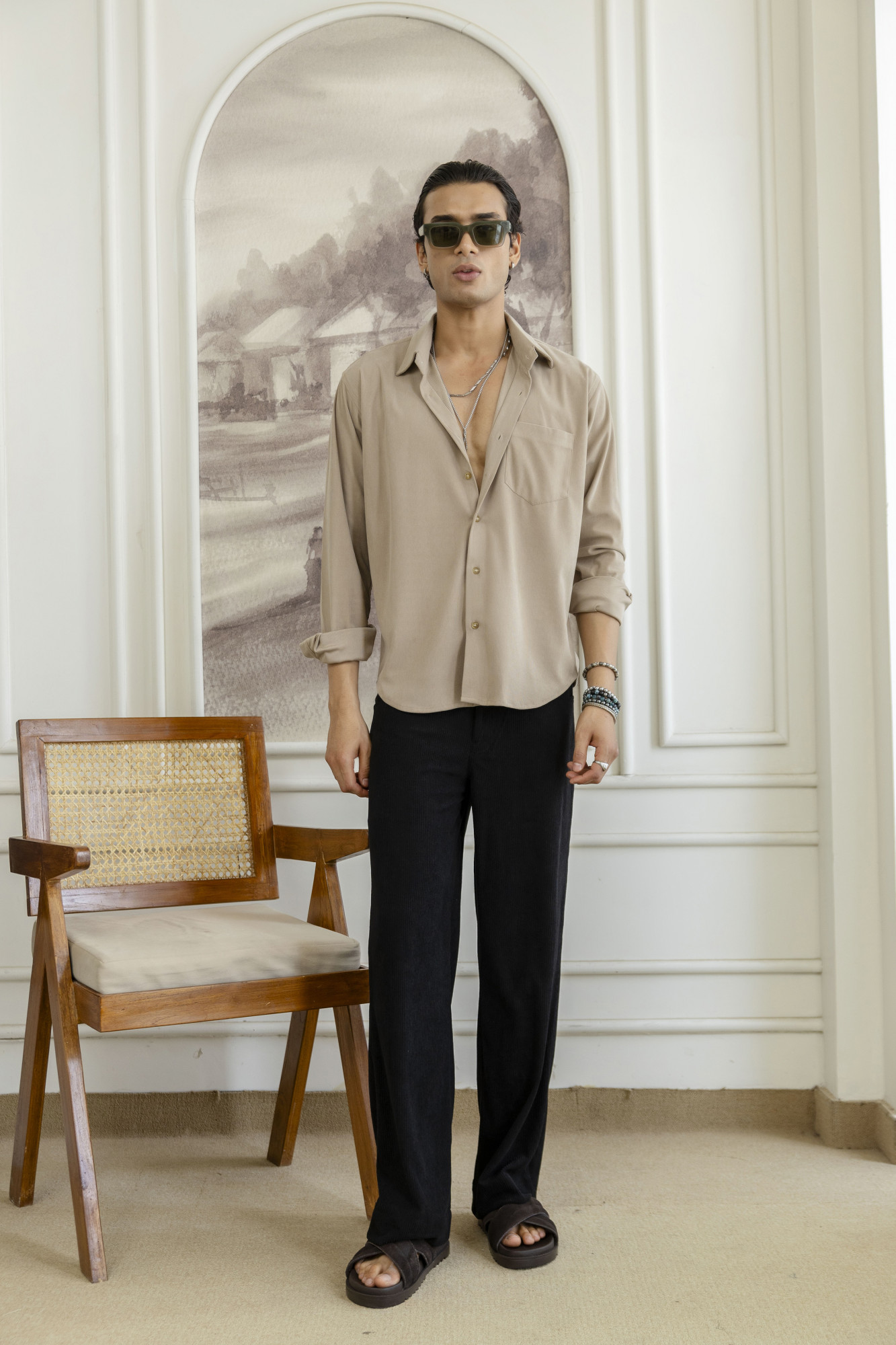 Micro Corduroy Shirt In Beige