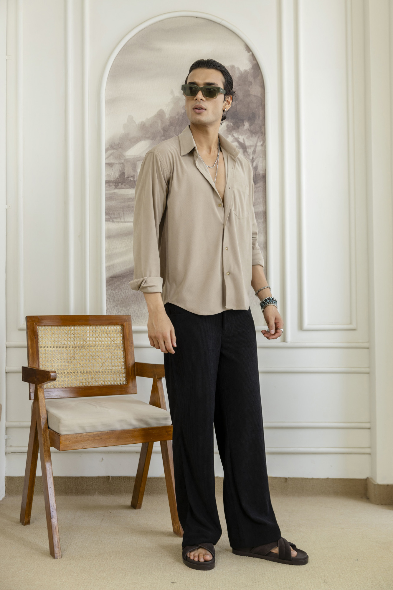 Micro Corduroy Shirt In Beige