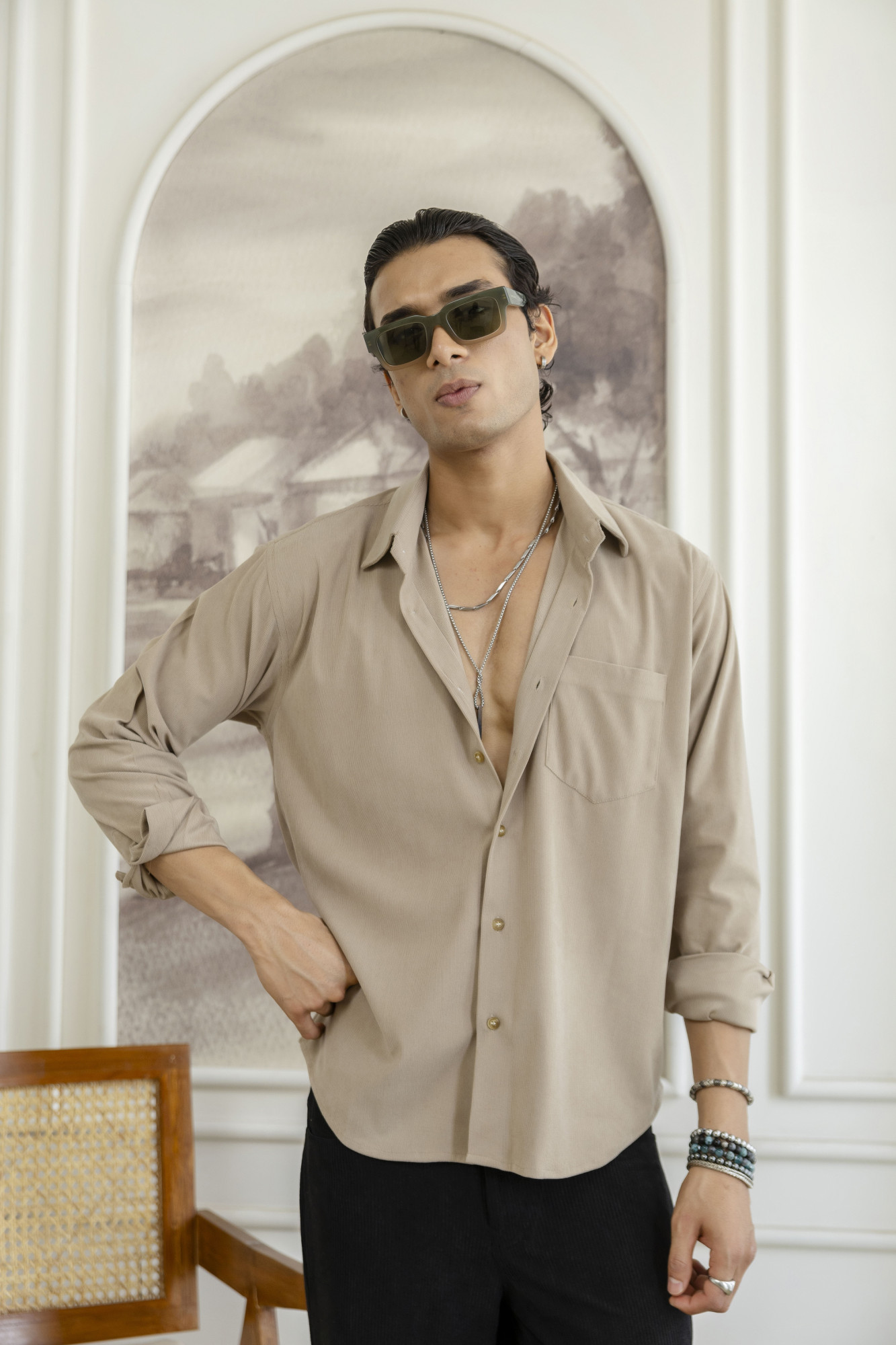 Micro Corduroy Shirt In Beige