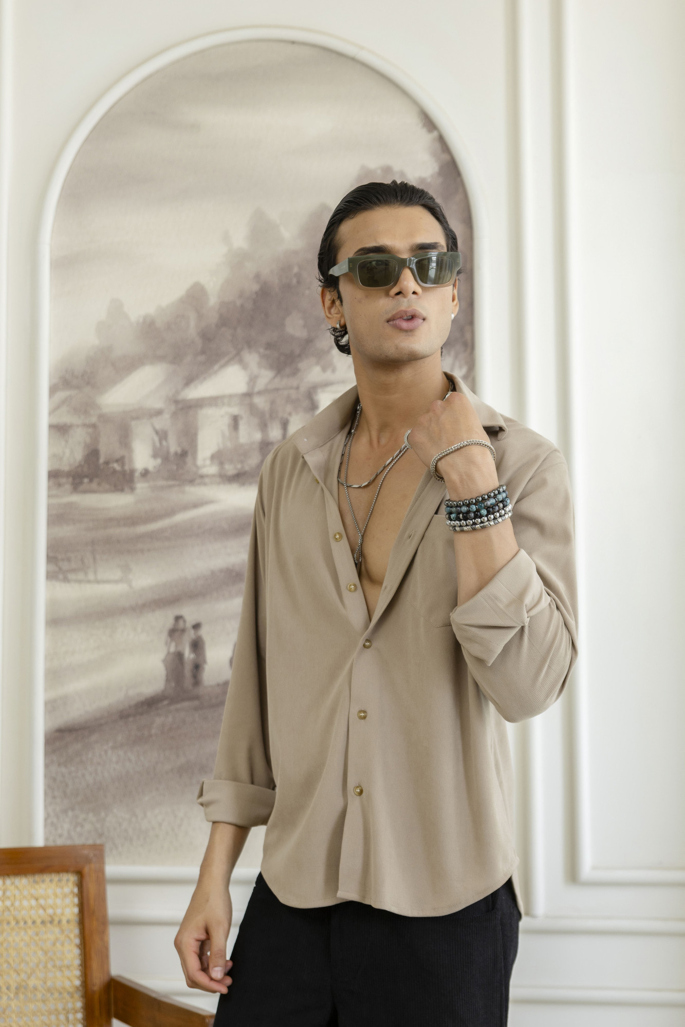 Micro Corduroy Shirt In Beige