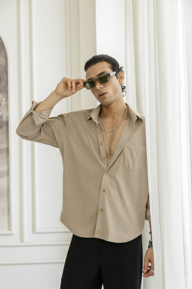 Image of Micro Corduroy Shirt In Beige