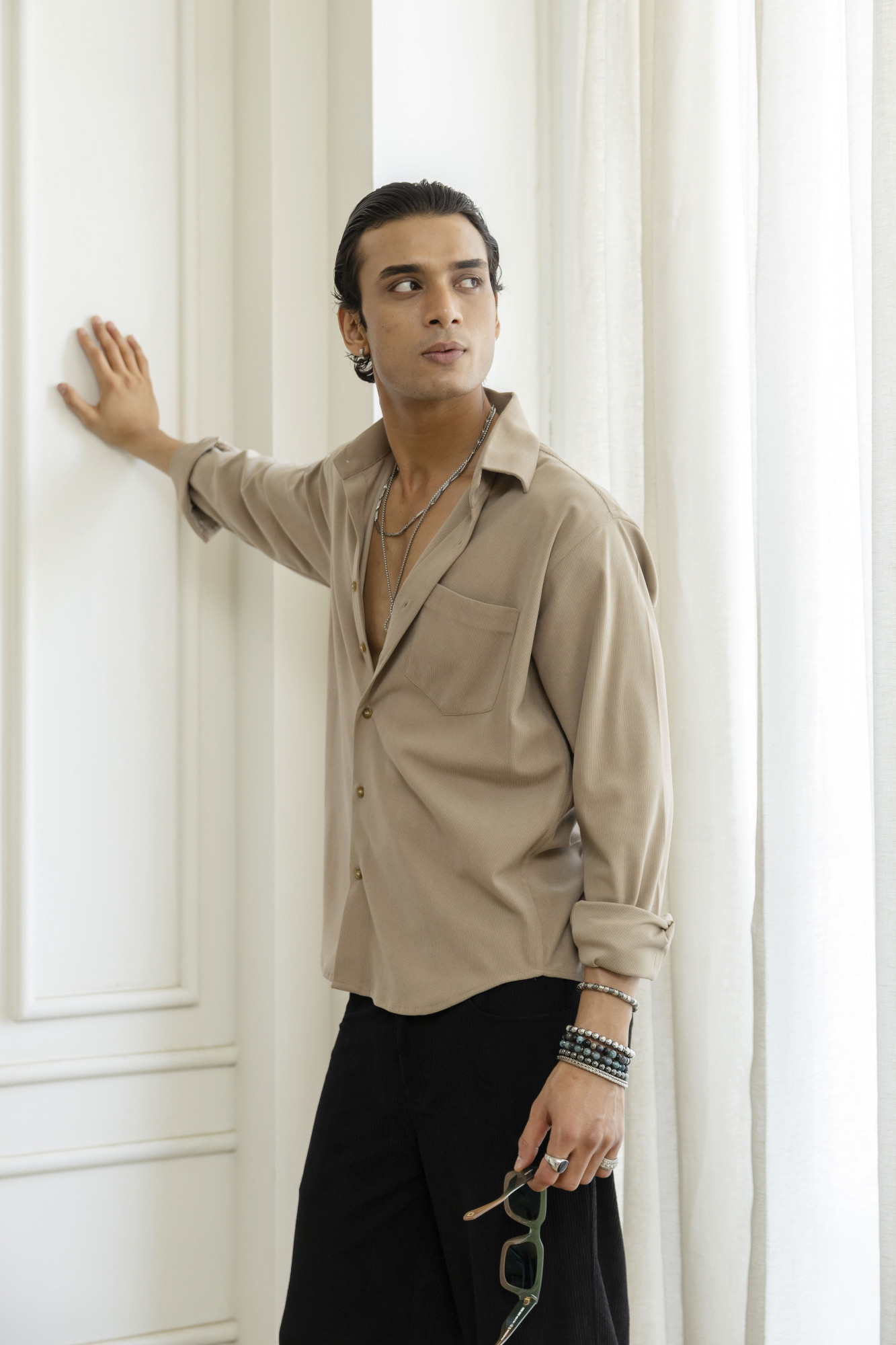 Micro Corduroy Shirt In Beige