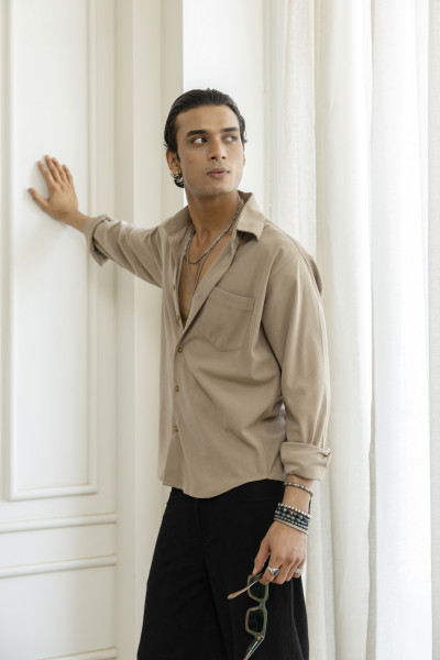 Micro Corduroy Shirt In Beige