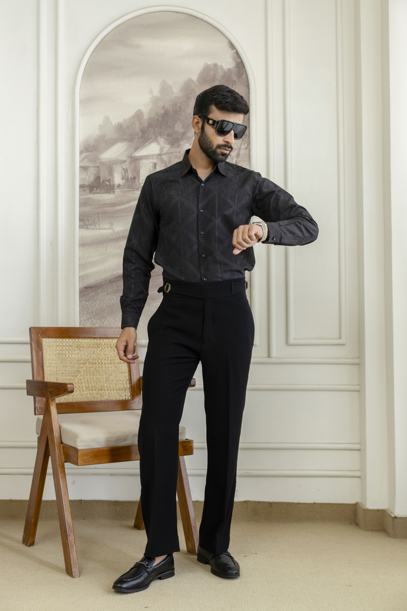 Laser Velvet Formal Shirt In Black
