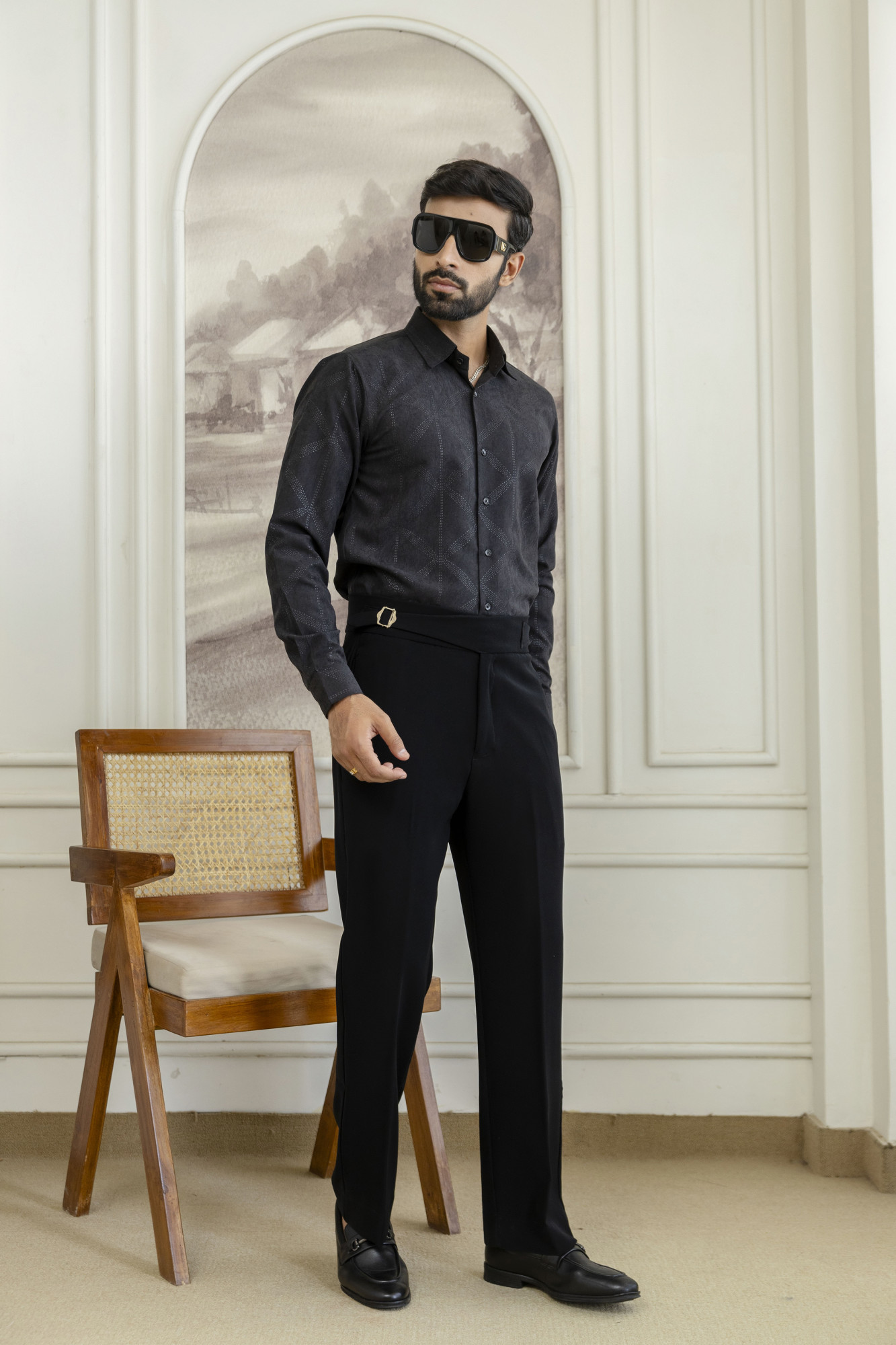 Laser Velvet Formal Shirt In Black