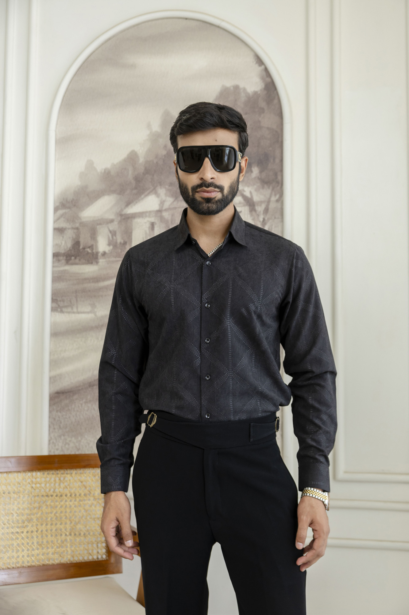 Laser Velvet Formal Shirt In Black