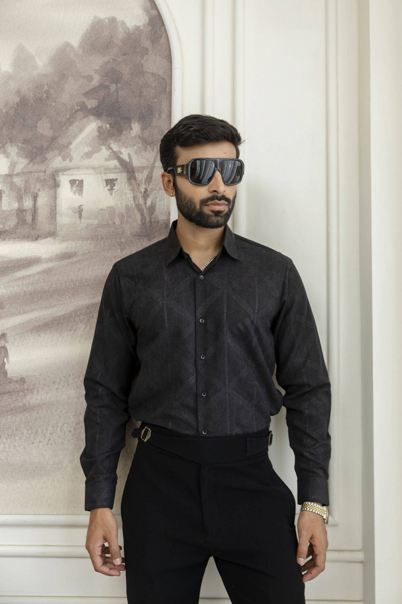 Laser Velvet Formal Shirt In Black