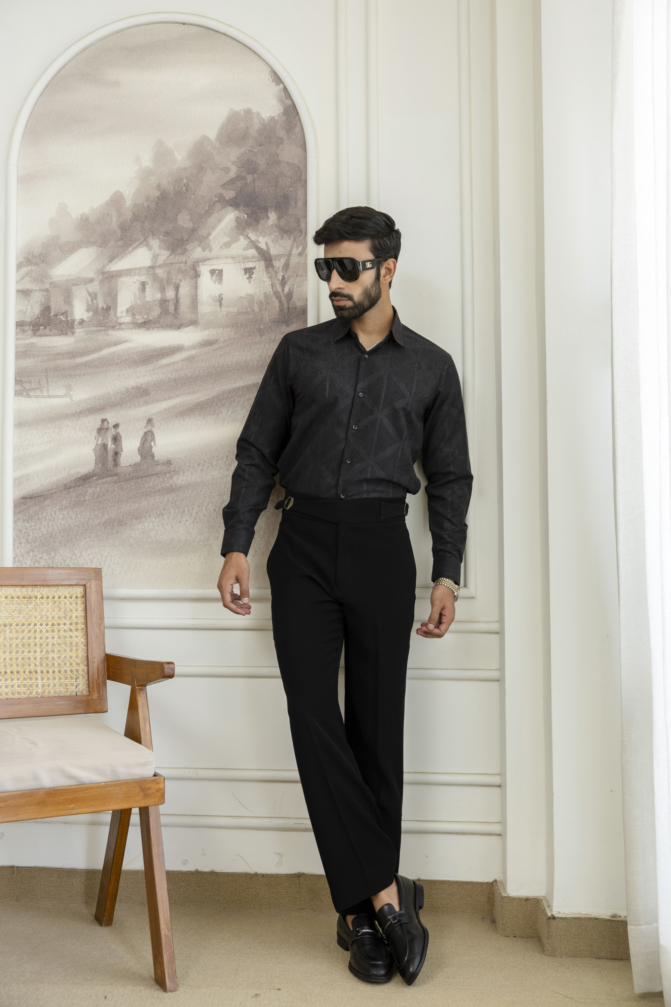 Laser Velvet Formal Shirt In Black