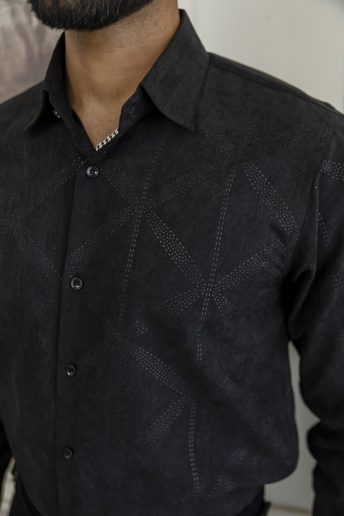 Laser Velvet Formal Shirt In Black