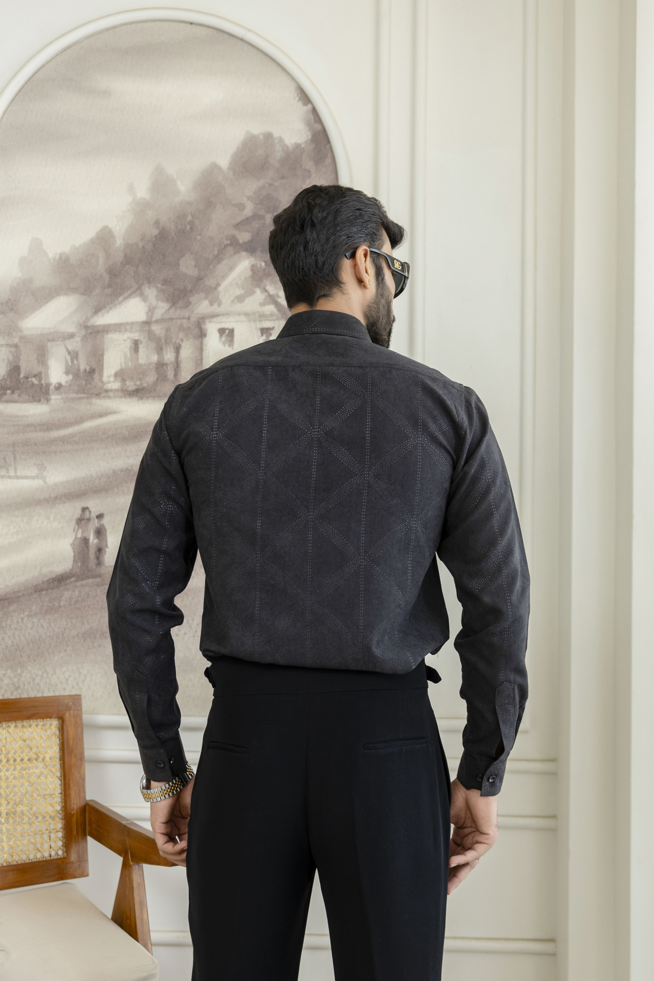 Laser Velvet Formal Shirt In Black