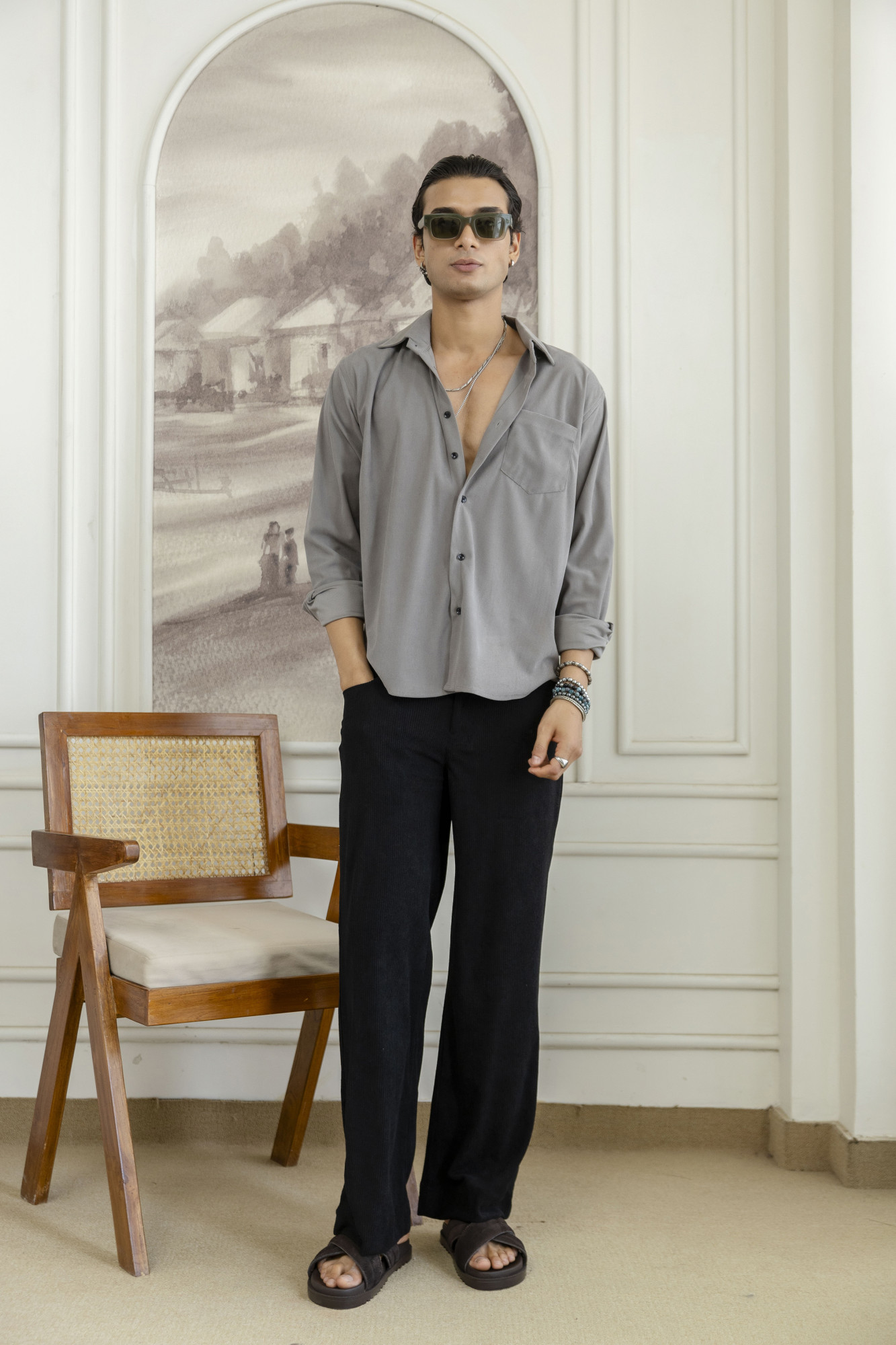 Micro Corduroy Shirt In Grey