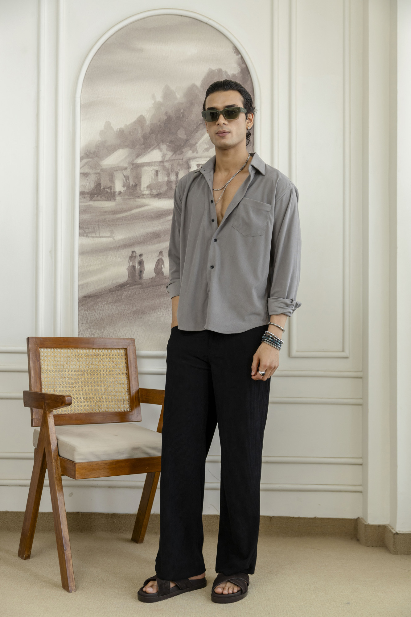 Micro Corduroy Shirt In Grey