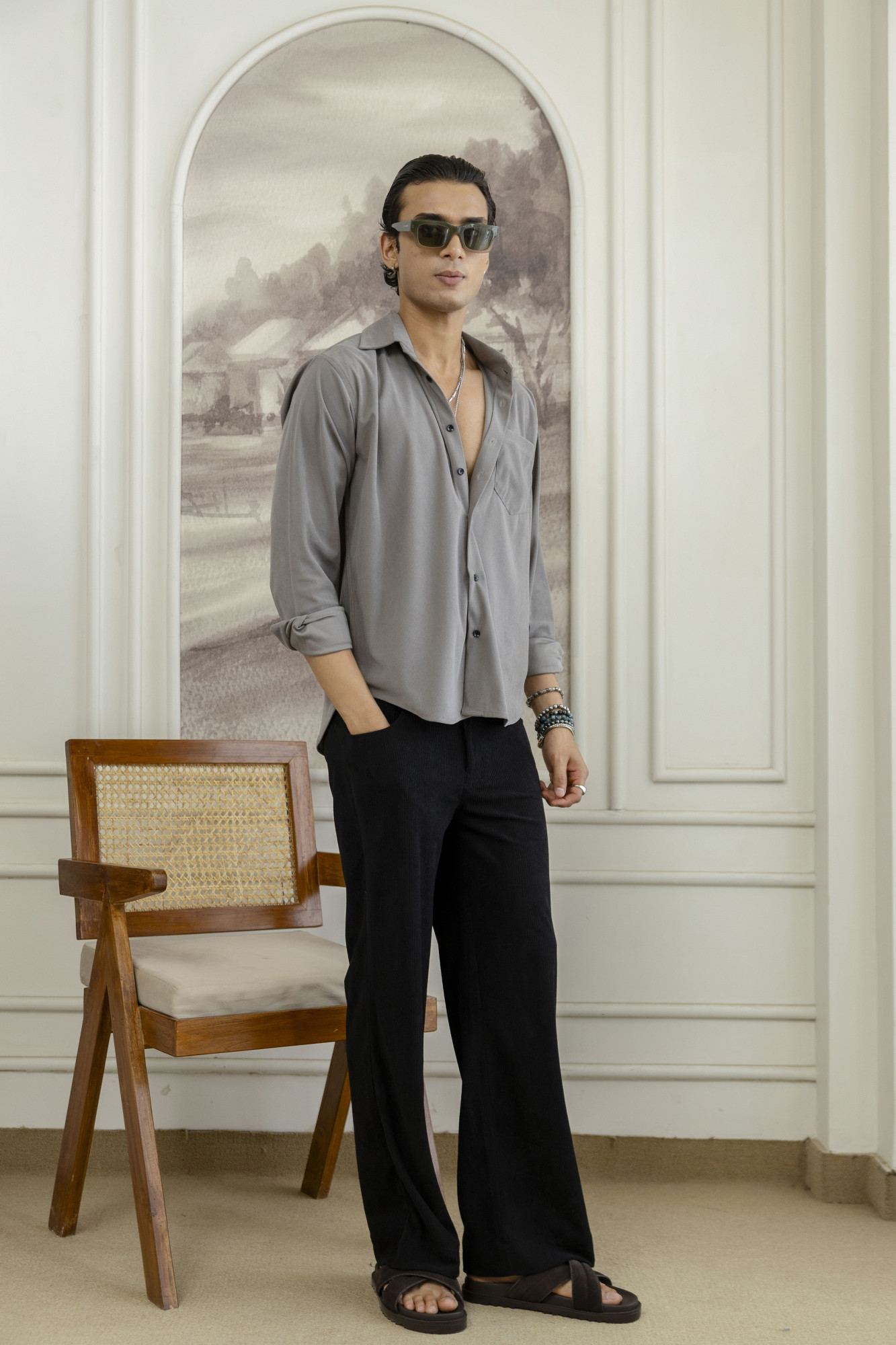 Micro Corduroy Shirt In Grey