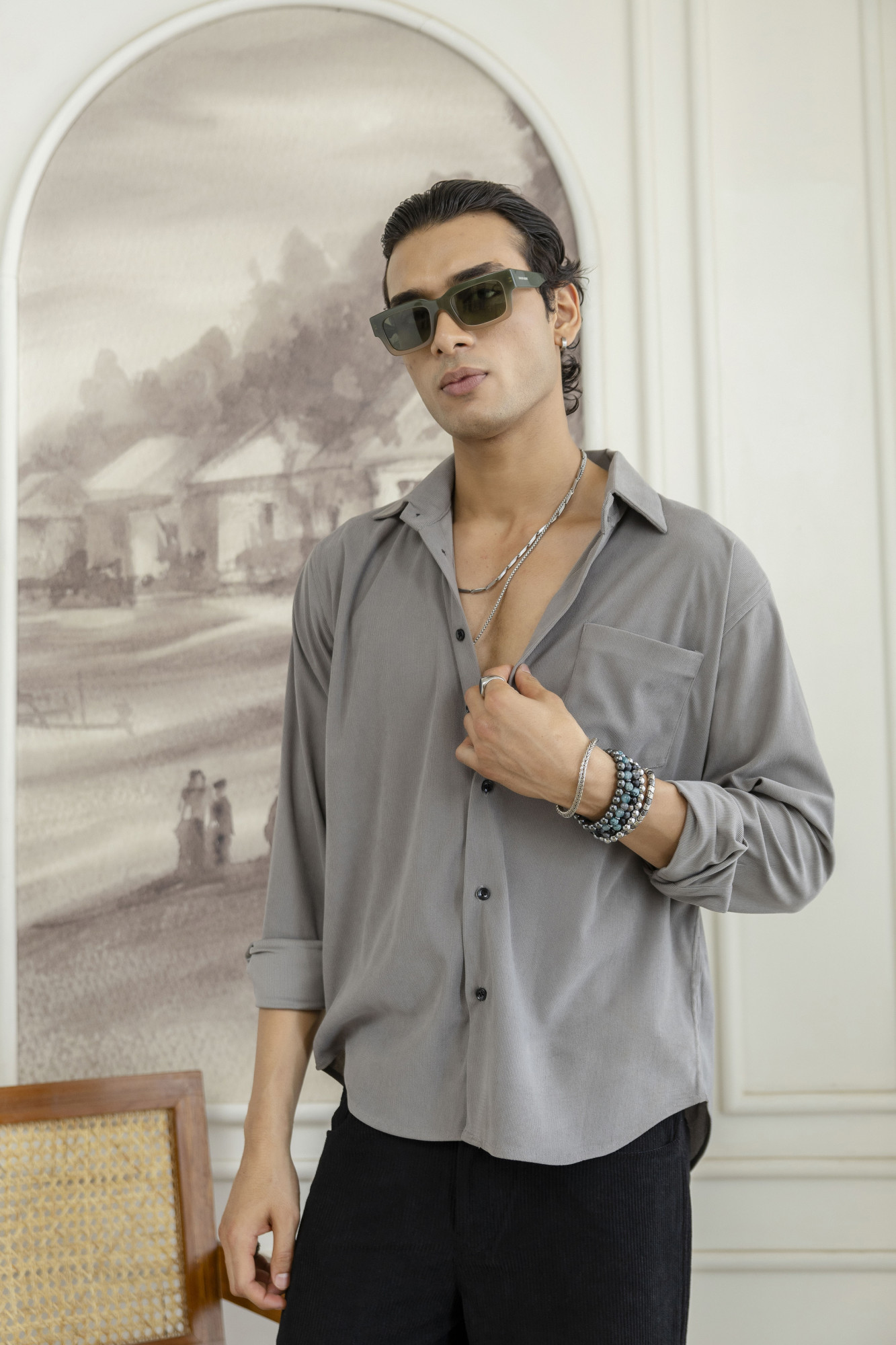 Micro Corduroy Shirt In Grey