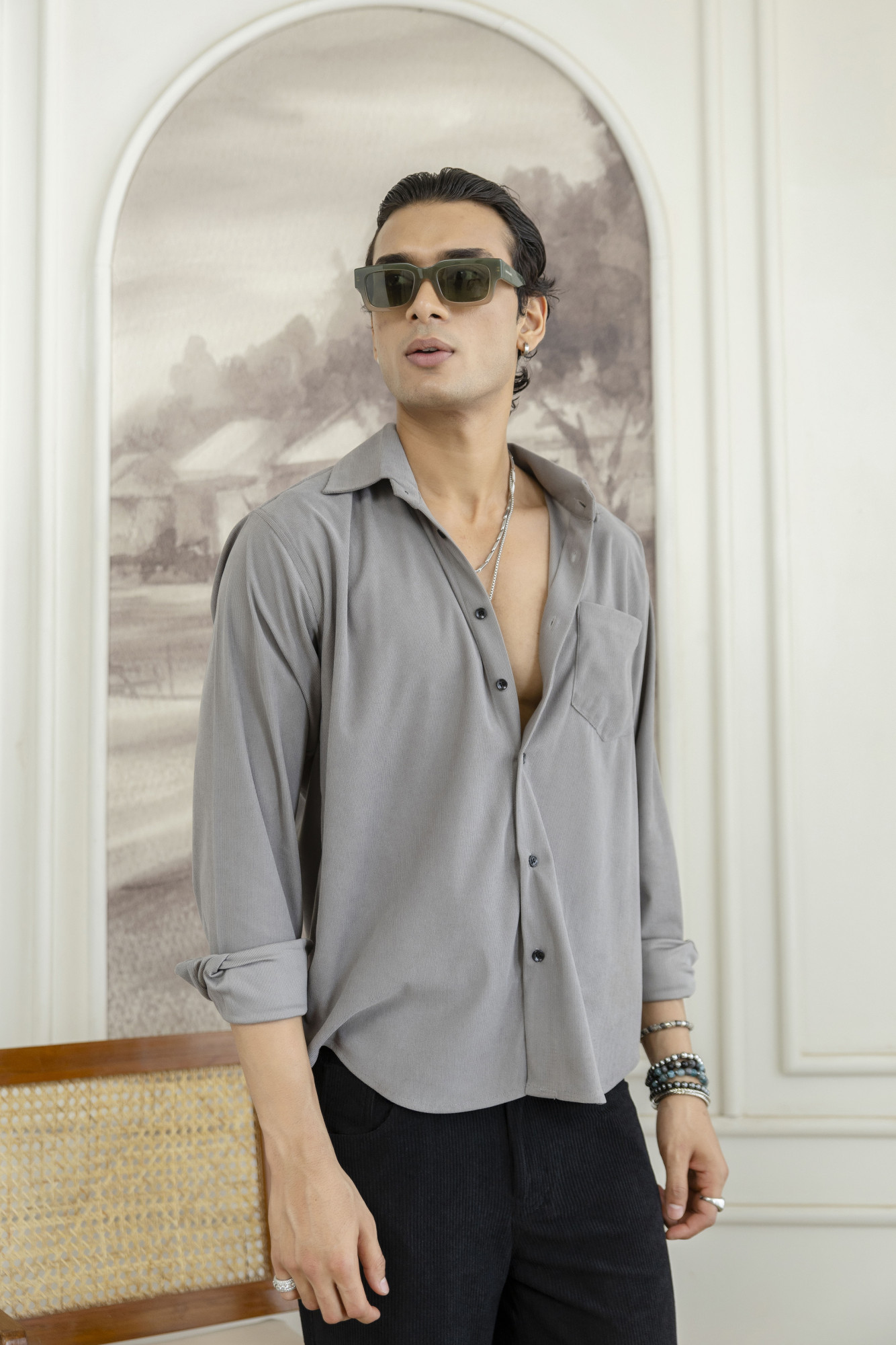 Micro Corduroy Shirt In Grey