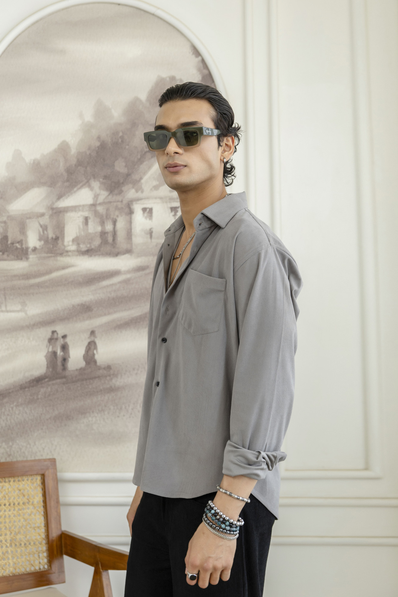 Micro Corduroy Shirt In Grey