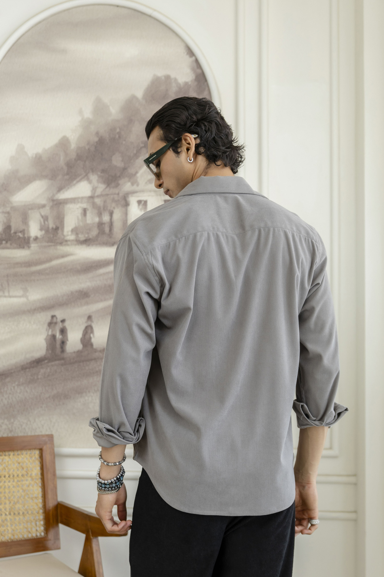 Micro Corduroy Shirt In Grey