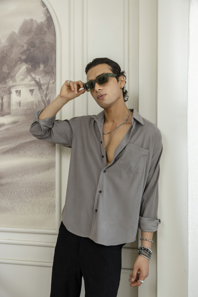 Image of Micro Corduroy Shirt In Grey