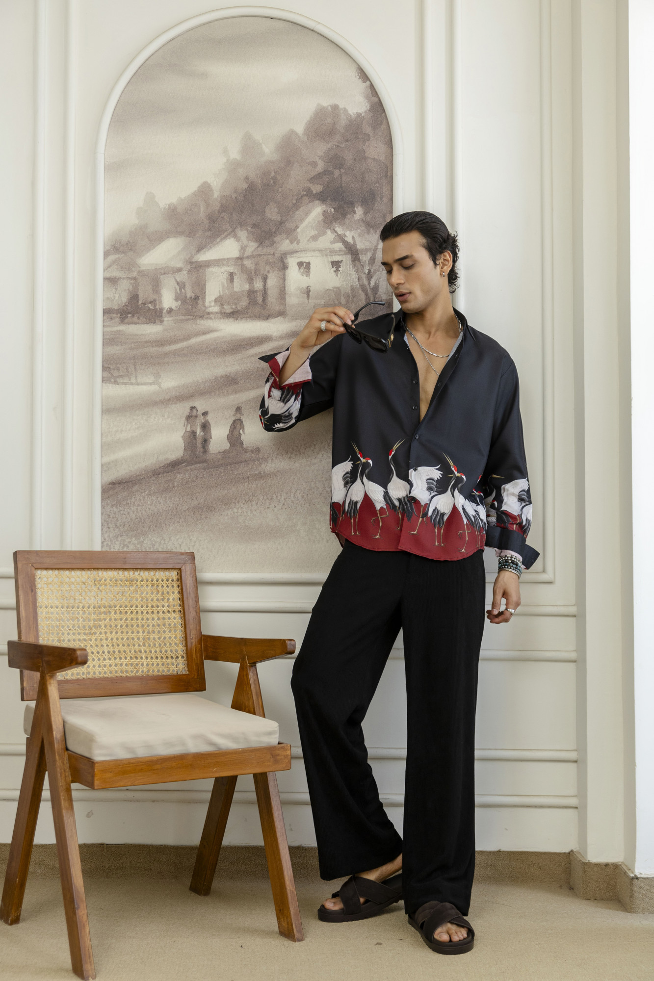 Flamingo Flowing Shirt in Black