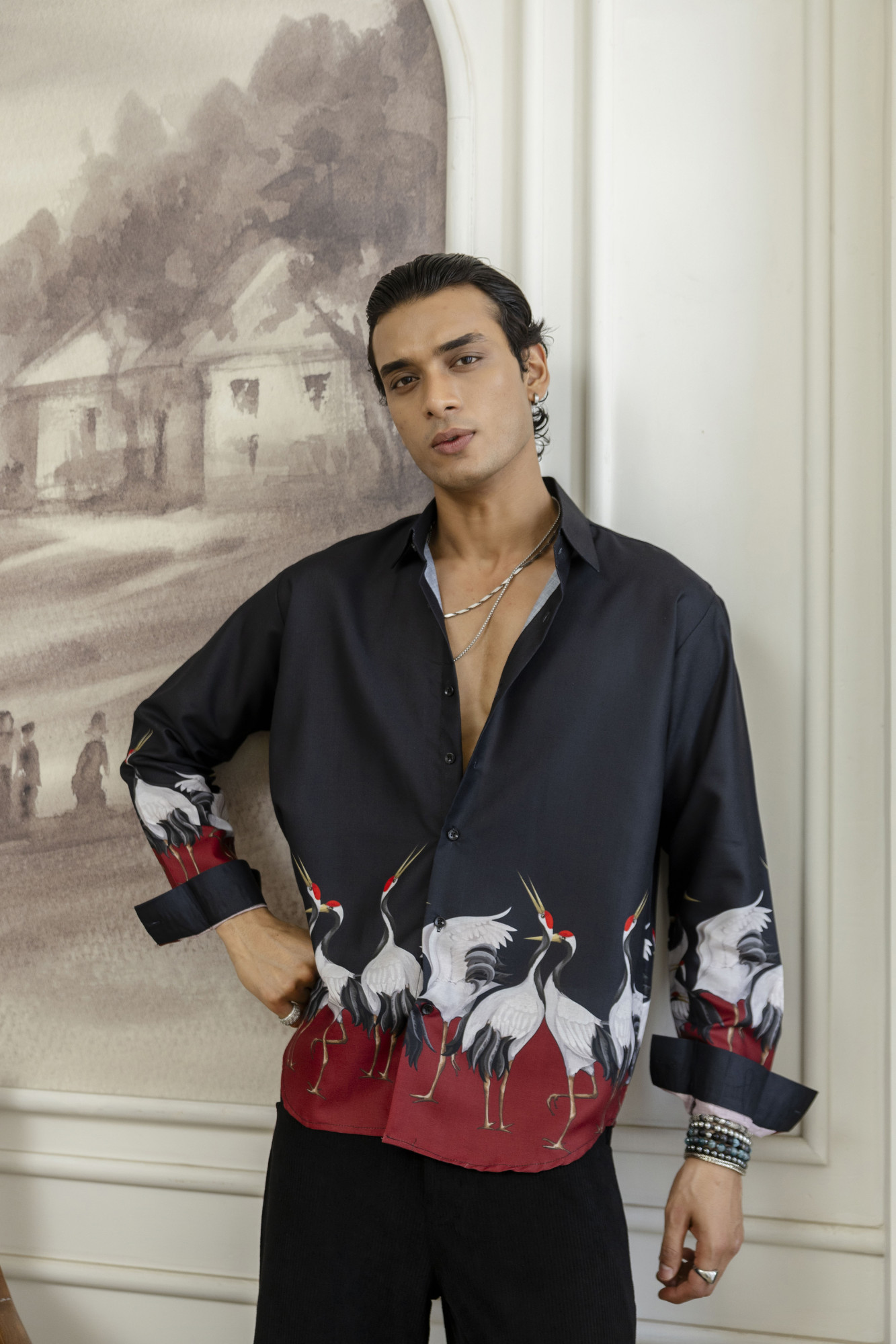 Flamingo Flowing Shirt in Black