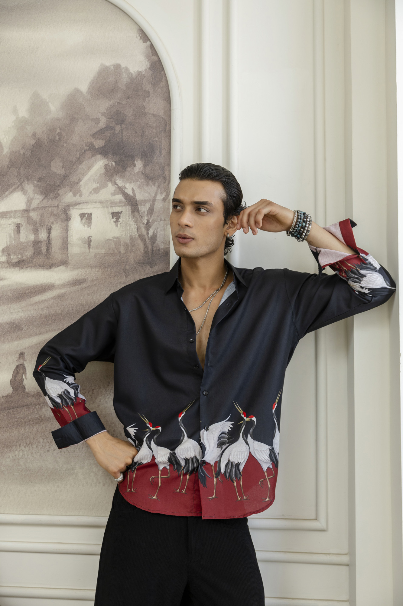 Flamingo Flowing Shirt in Black