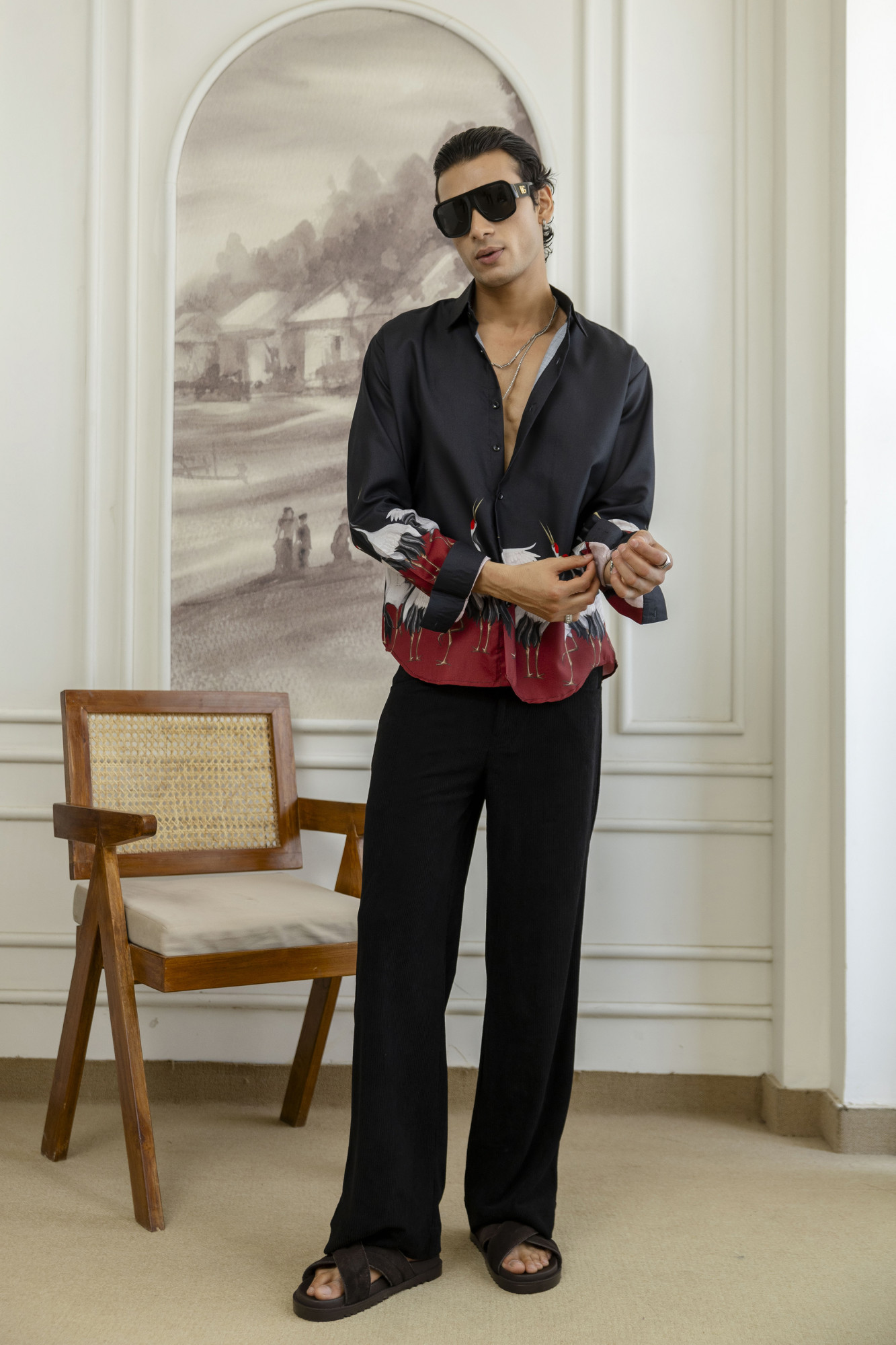 Flamingo Flowing Shirt in Black