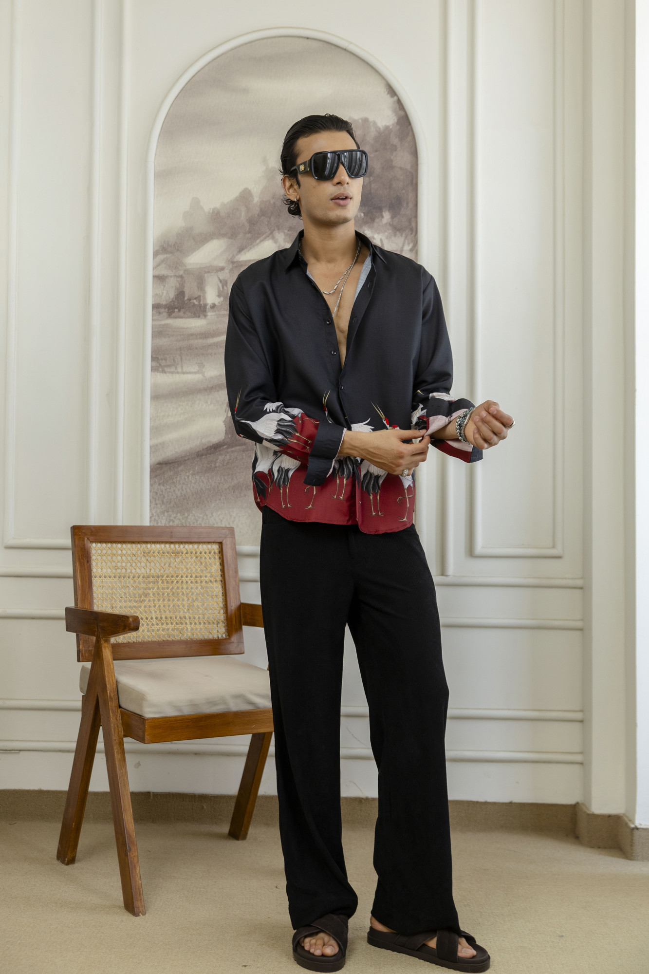 Flamingo Flowing Shirt in Black