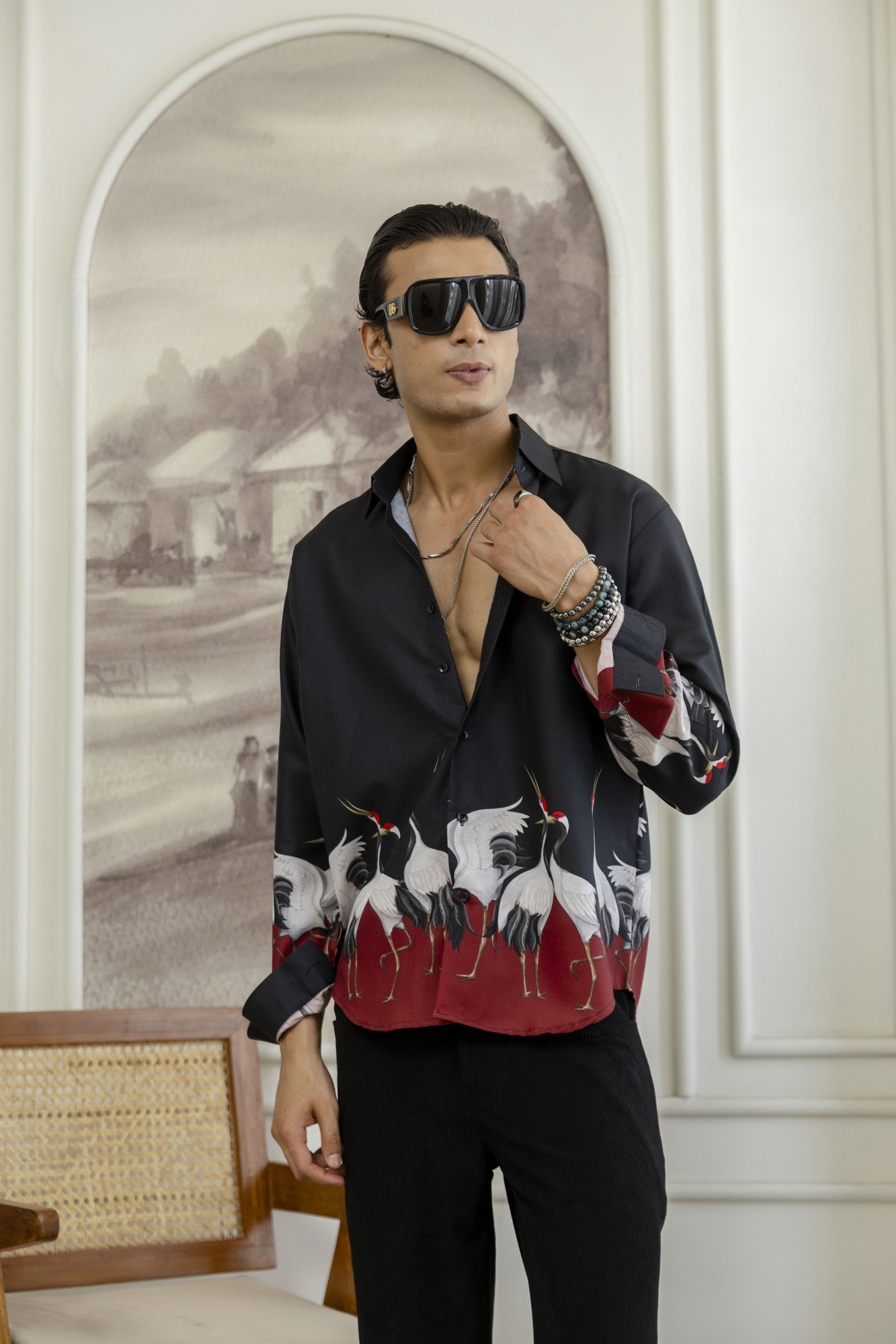 Flamingo Flowing Shirt in Black