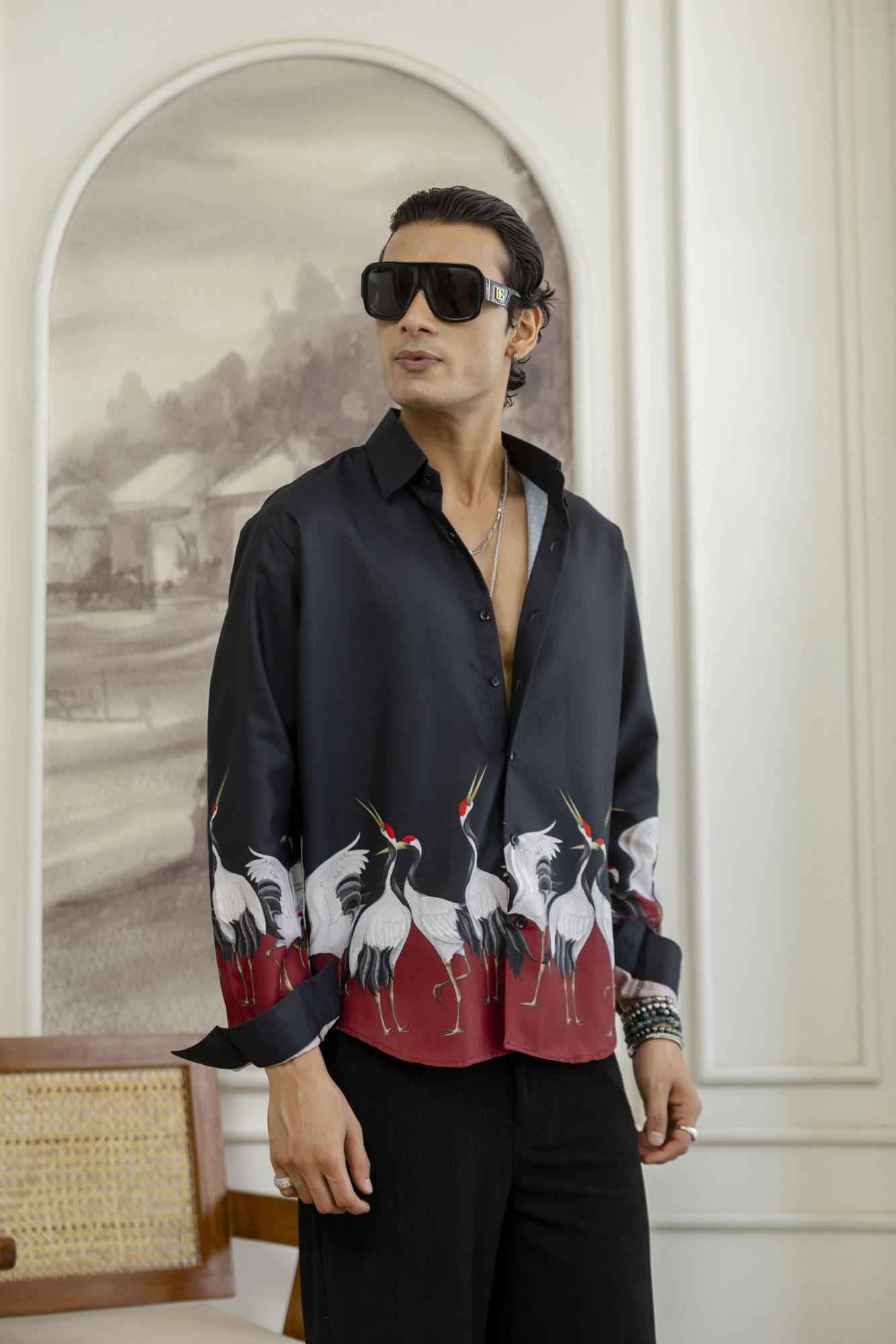 Flamingo Flowing Shirt in Black