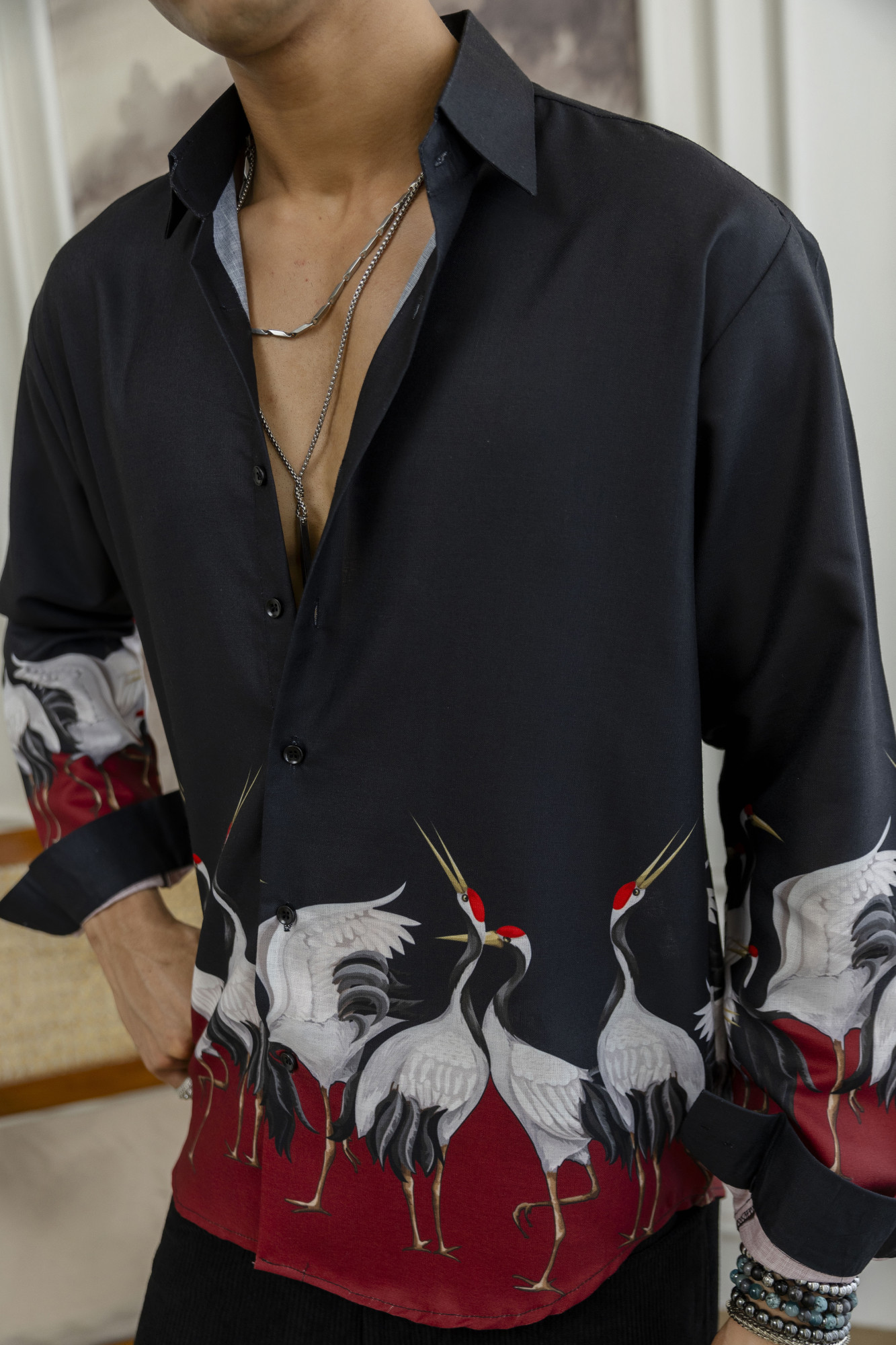 Flamingo Flowing Shirt in Black