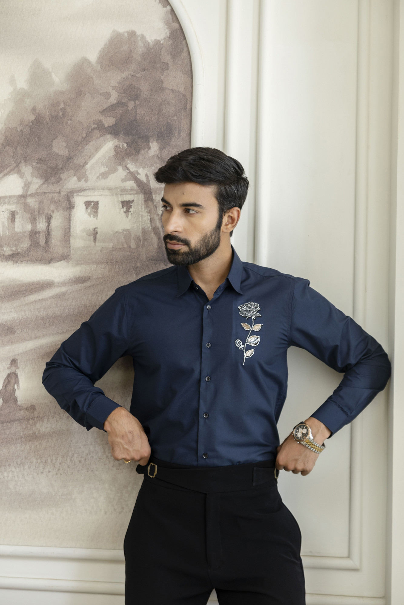Hotfix Rose Shirt In Blue