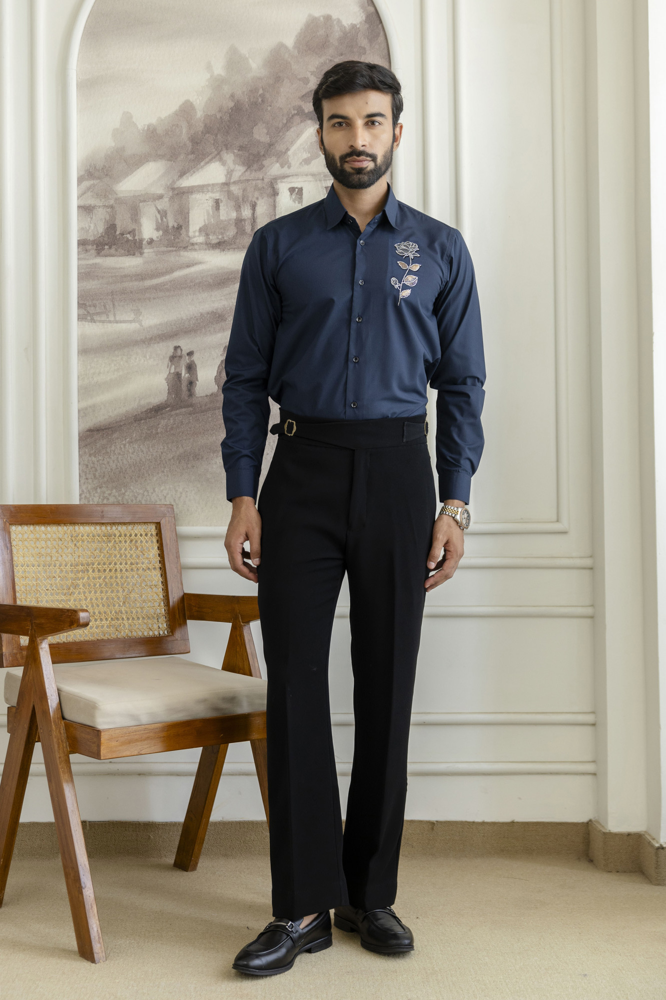 Hotfix Rose Shirt In Blue