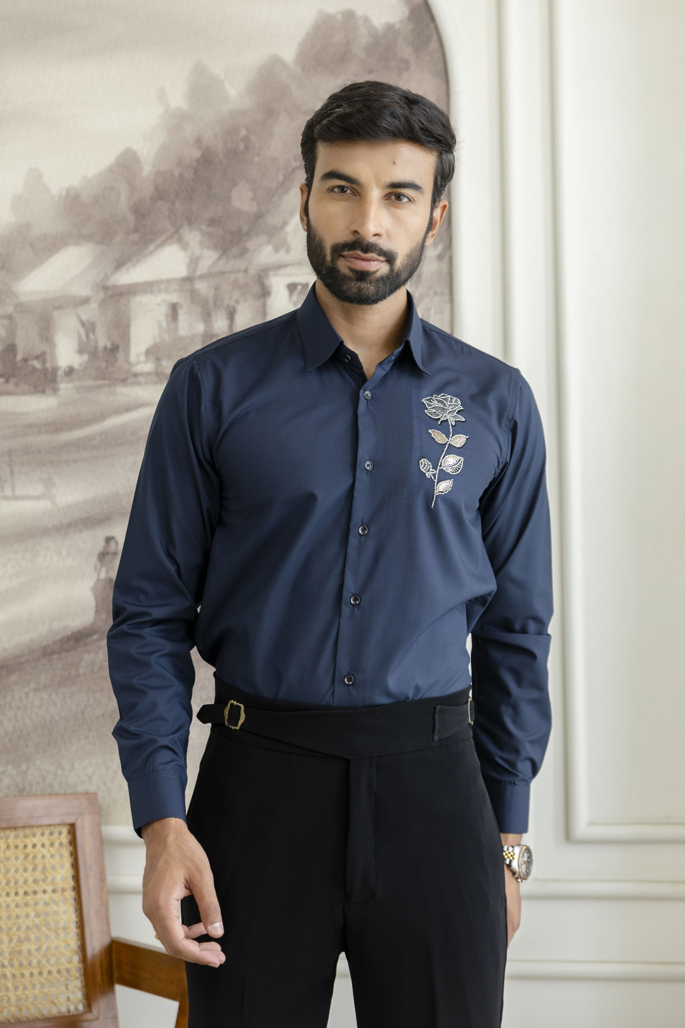 Hotfix Rose Shirt In Blue