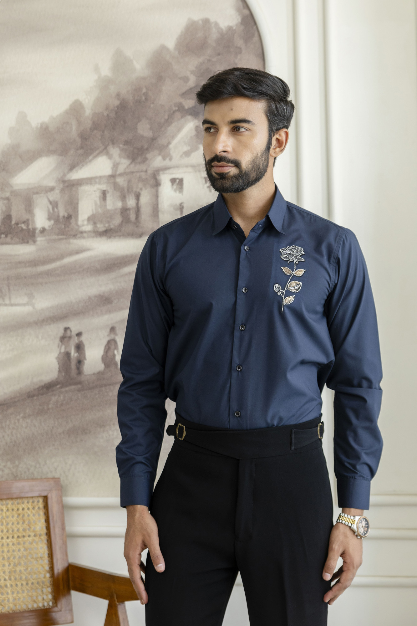 Hotfix Rose Shirt In Blue