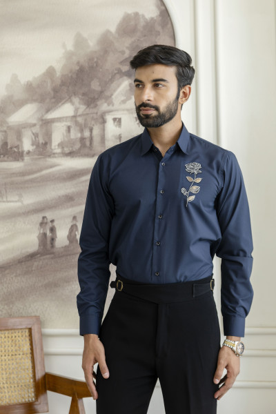 Hotfix Rose Shirt In Blue