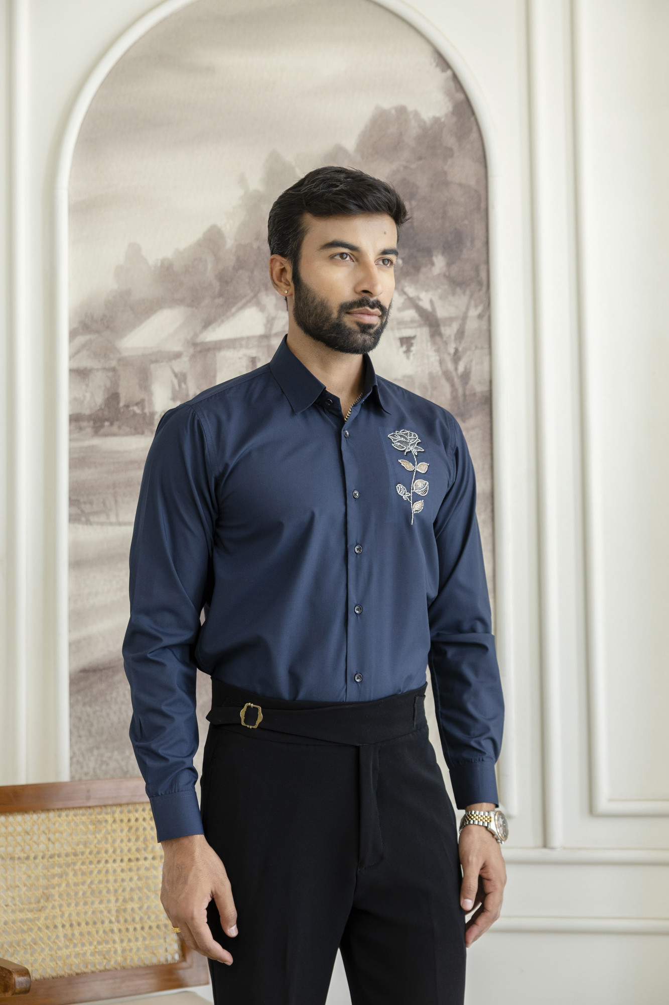 Hotfix Rose Shirt In Blue