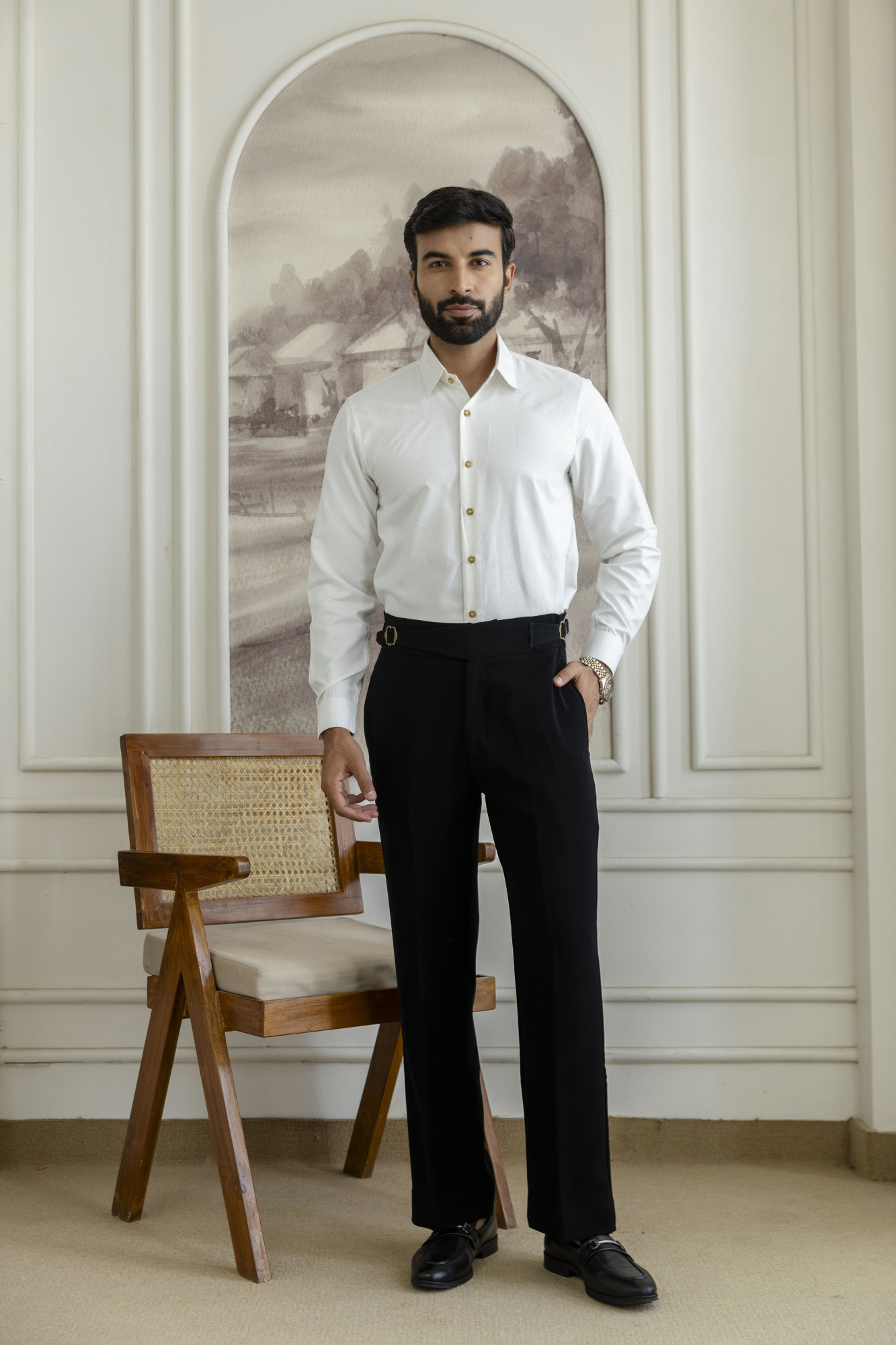 Laser Velvet Formal Shirt In White