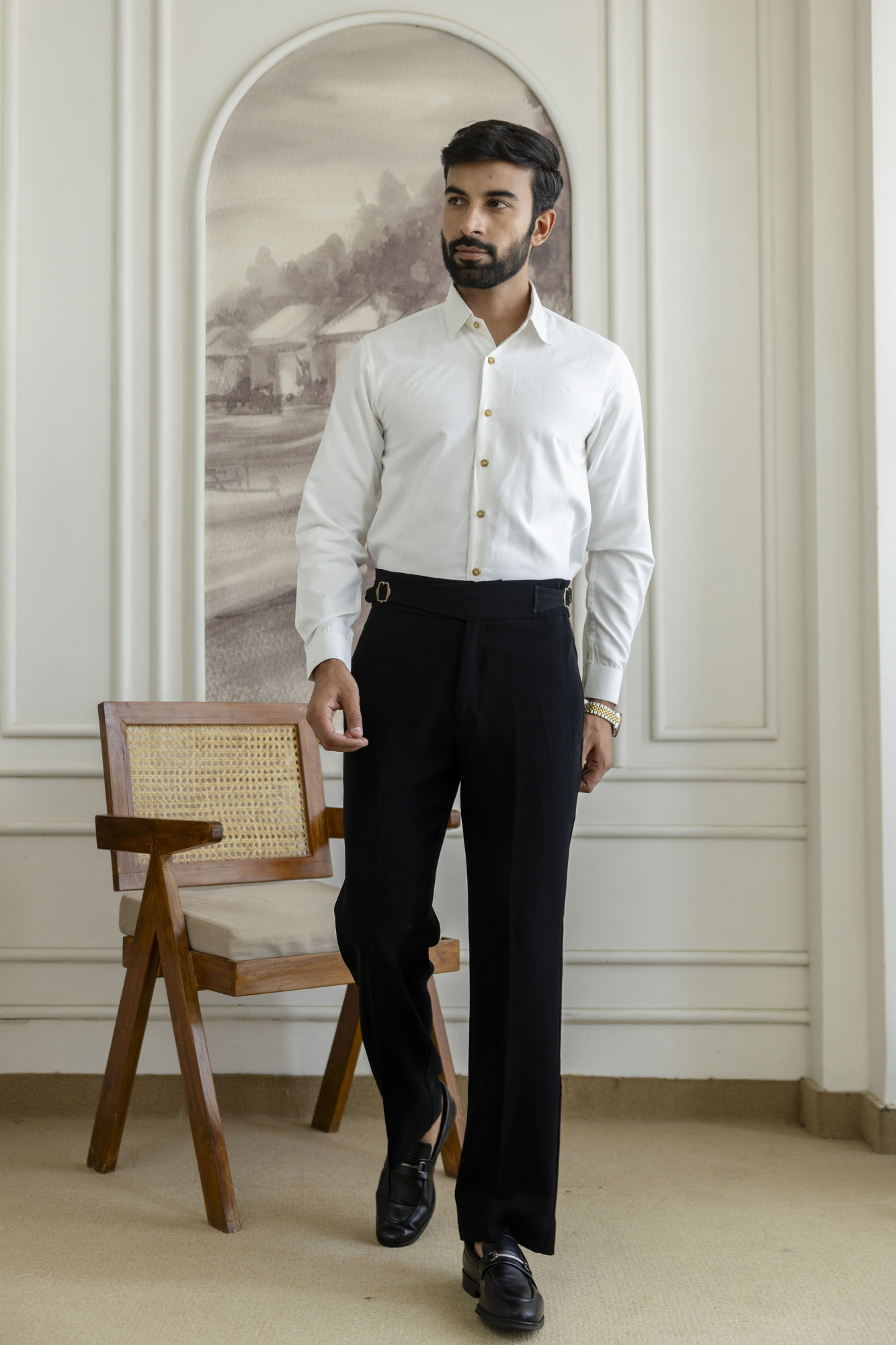 Laser Velvet Formal Shirt In White