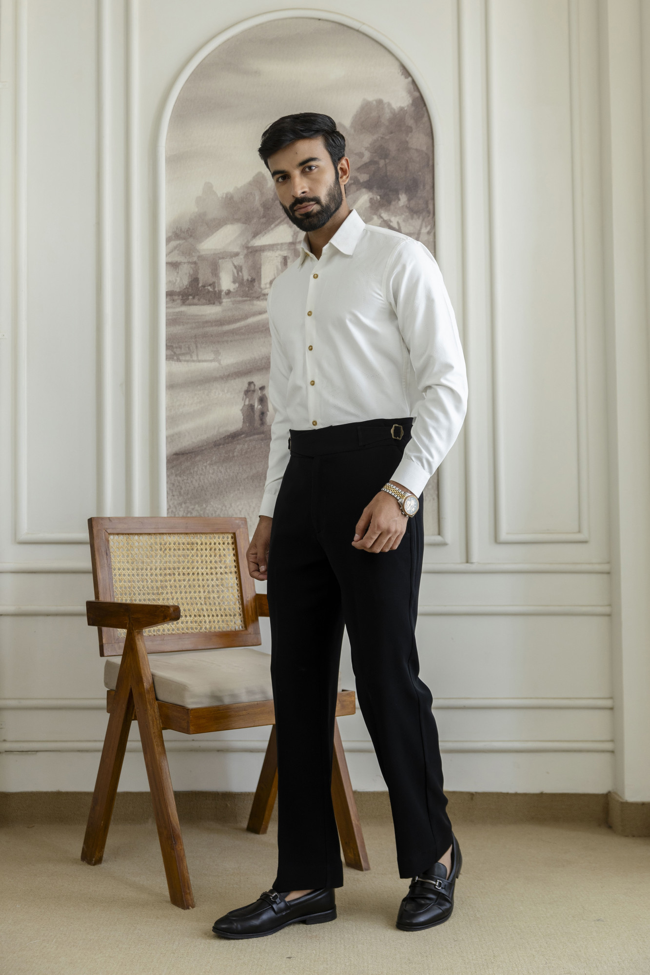 Laser Velvet Formal Shirt In White