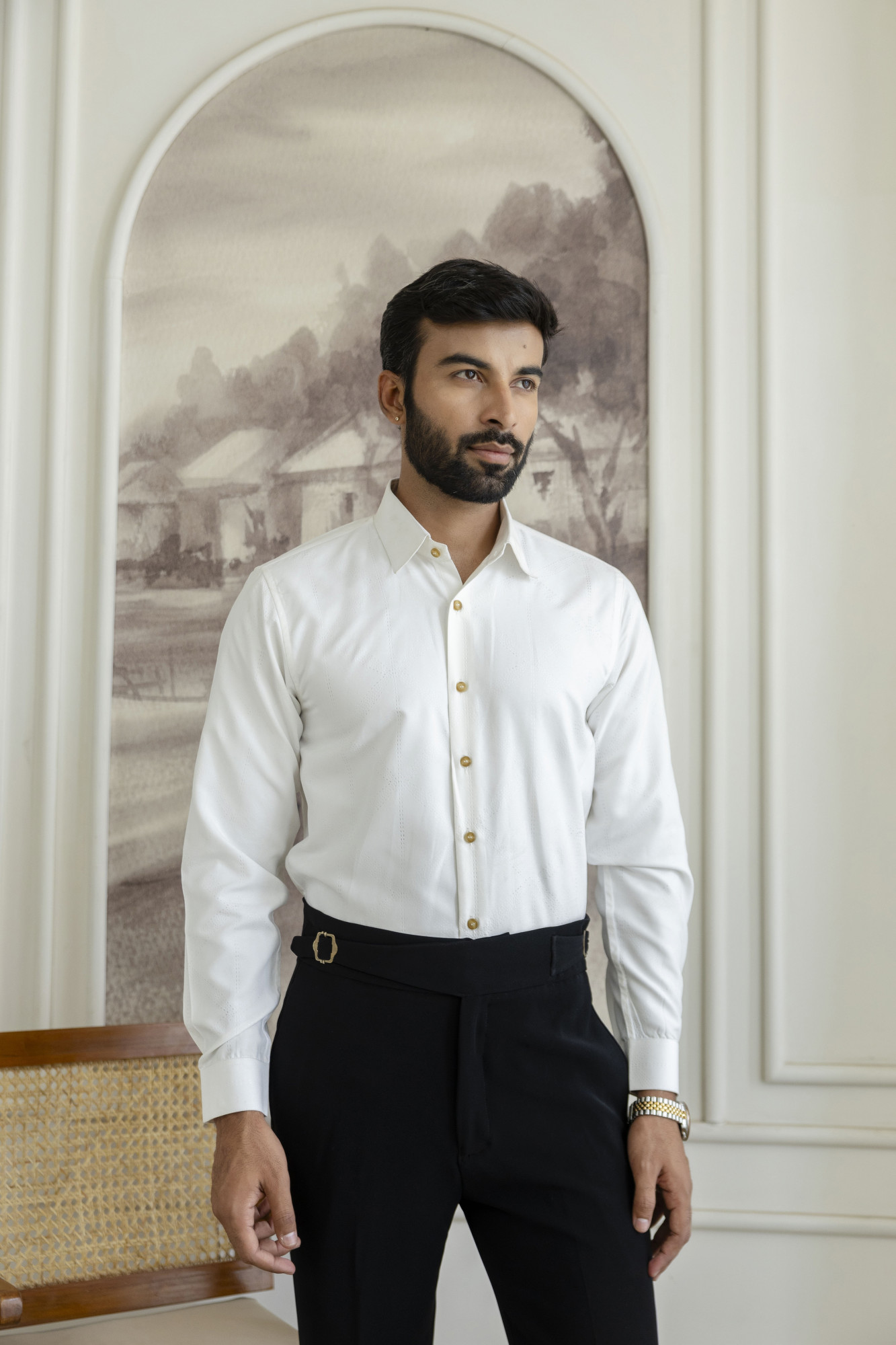 Laser Velvet Formal Shirt In White