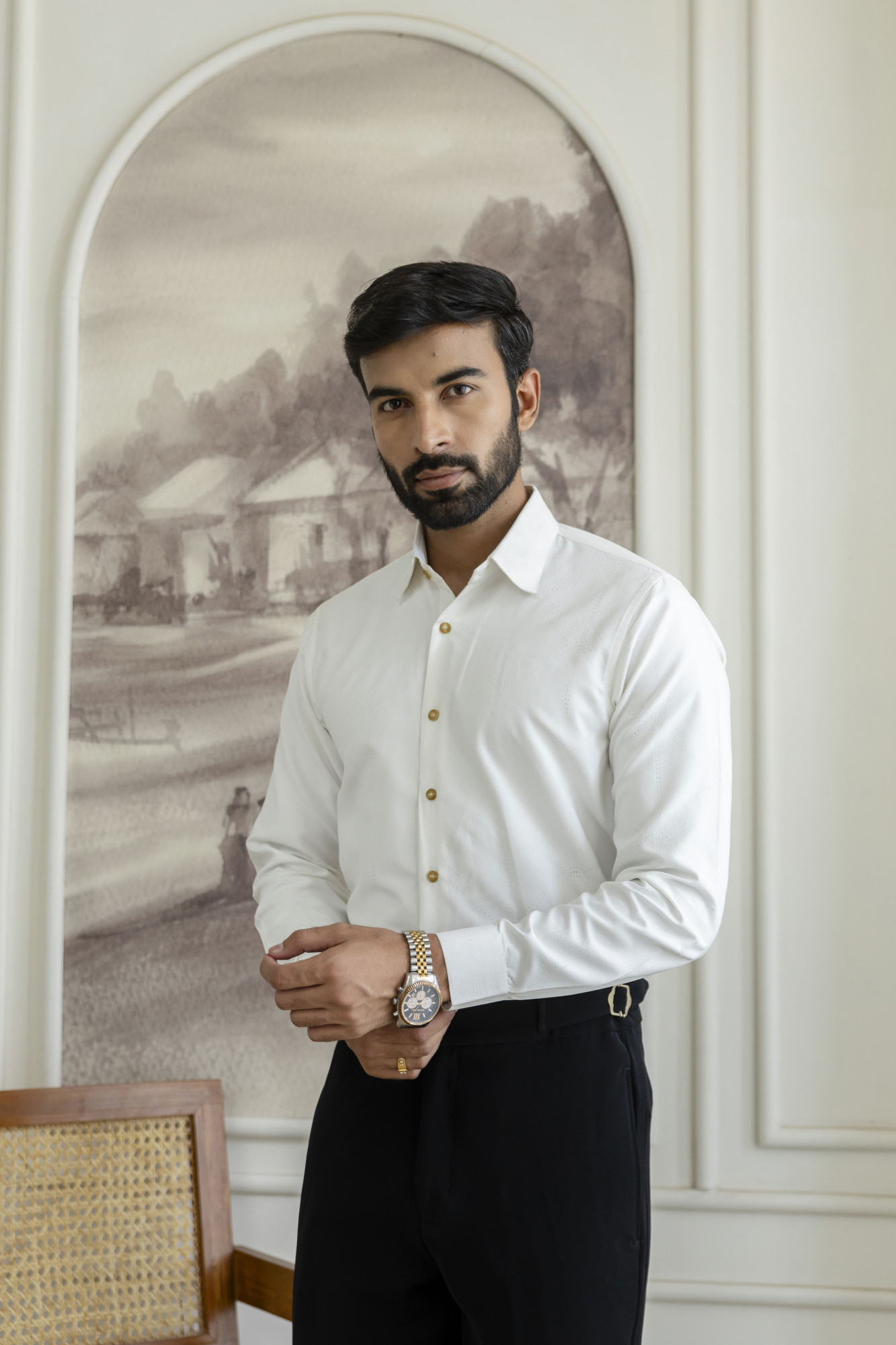 Laser Velvet Formal Shirt In White