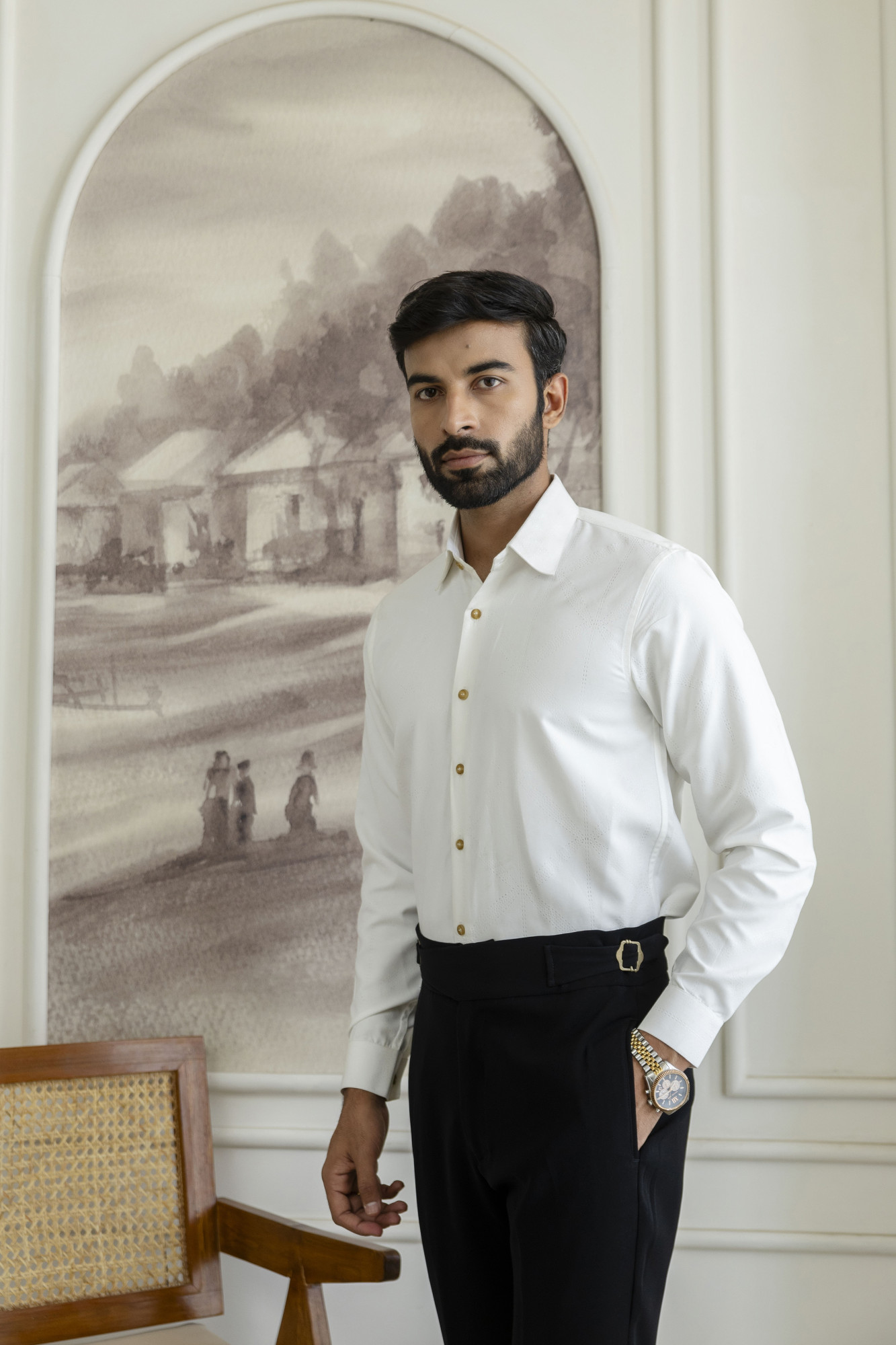 Laser Velvet Formal Shirt In White