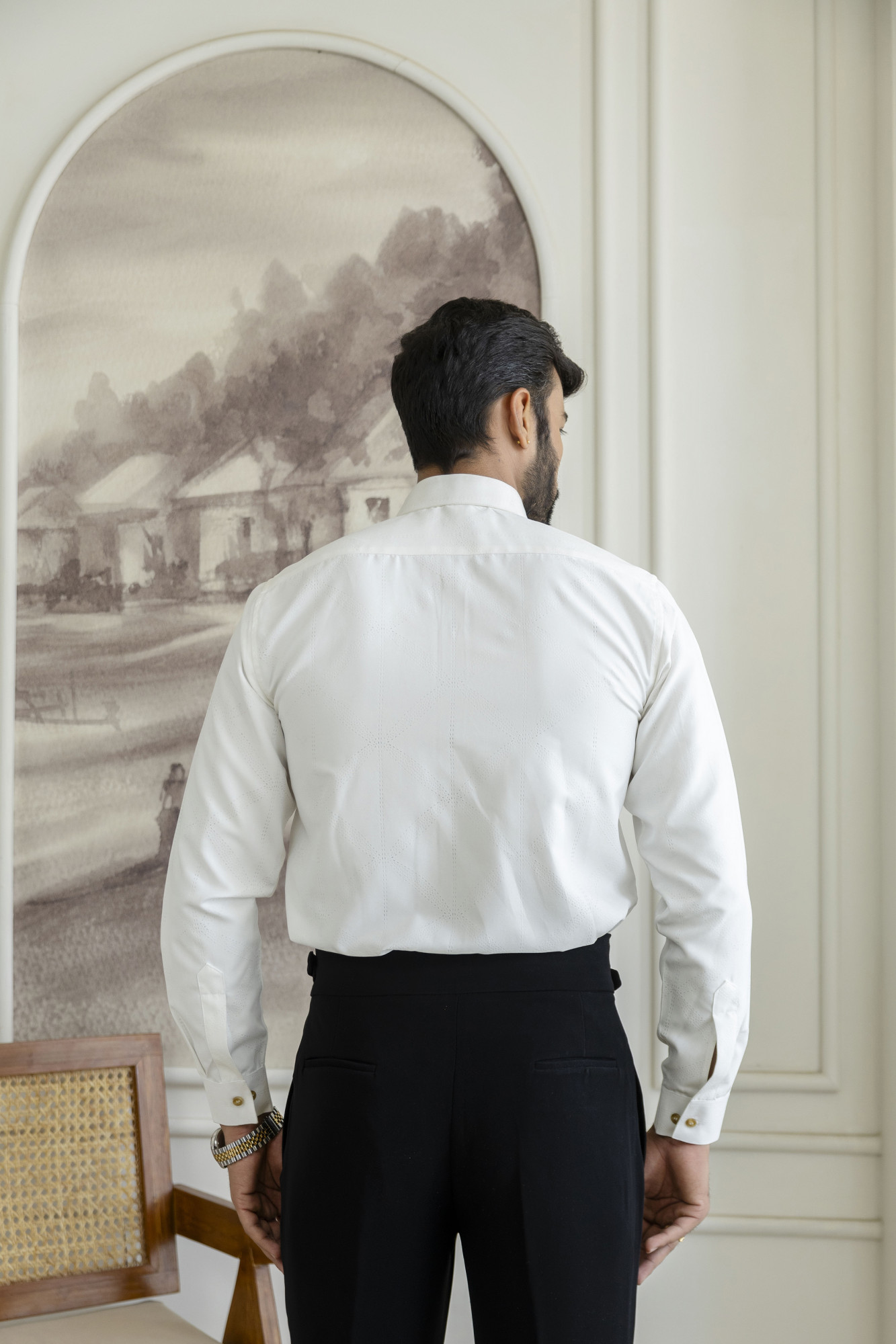 Laser Velvet Formal Shirt In White